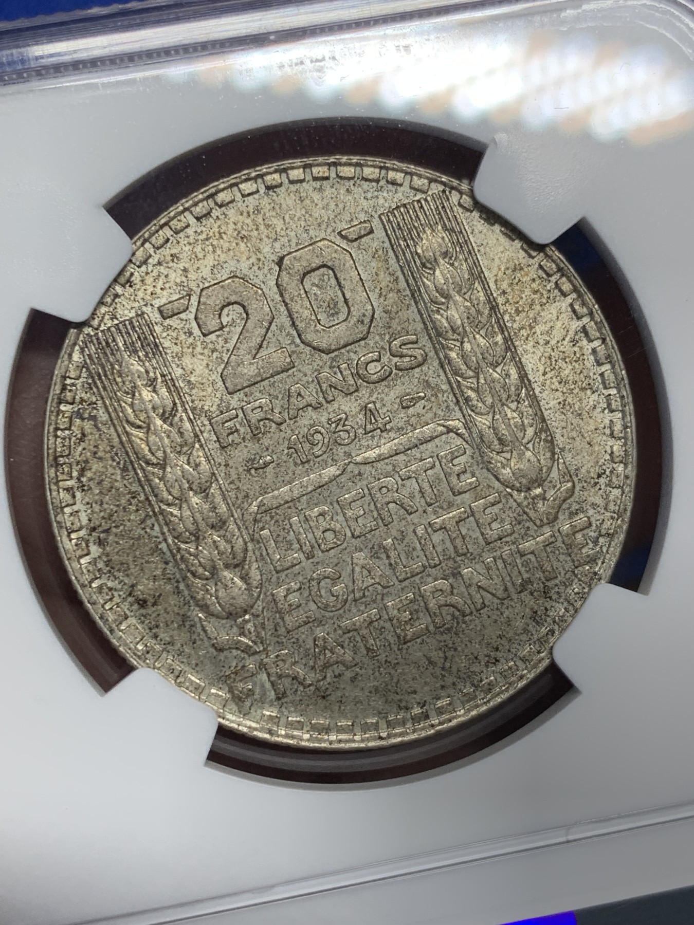 《竞宝斋》第208场-周日，周一 2场 (全场包邮) NGC-MS61 法国1934年 谷物女神20法郎大银币