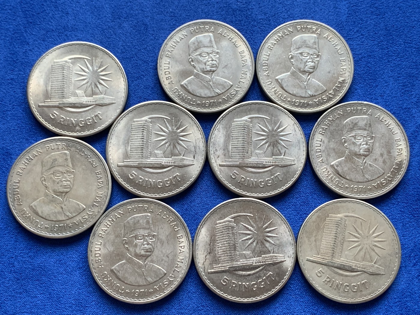 《竞宝斋》第208场-周日，周一 2场 (全场包邮) 10枚一组 马来西亚5吉林特克朗型纪念币，单枚37mm 大镍币