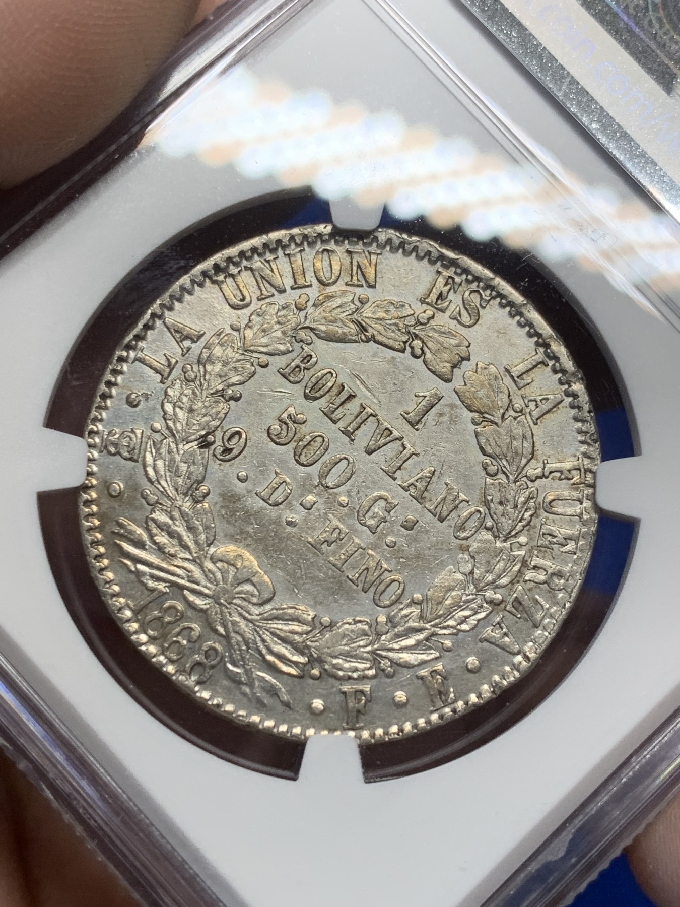 《竞宝斋》第208场-周日，周一 2场 (全场包邮) NGC  AUD 1868玻利维亚1玻利瓦尔银币 少见的11星版 淡金色包浆