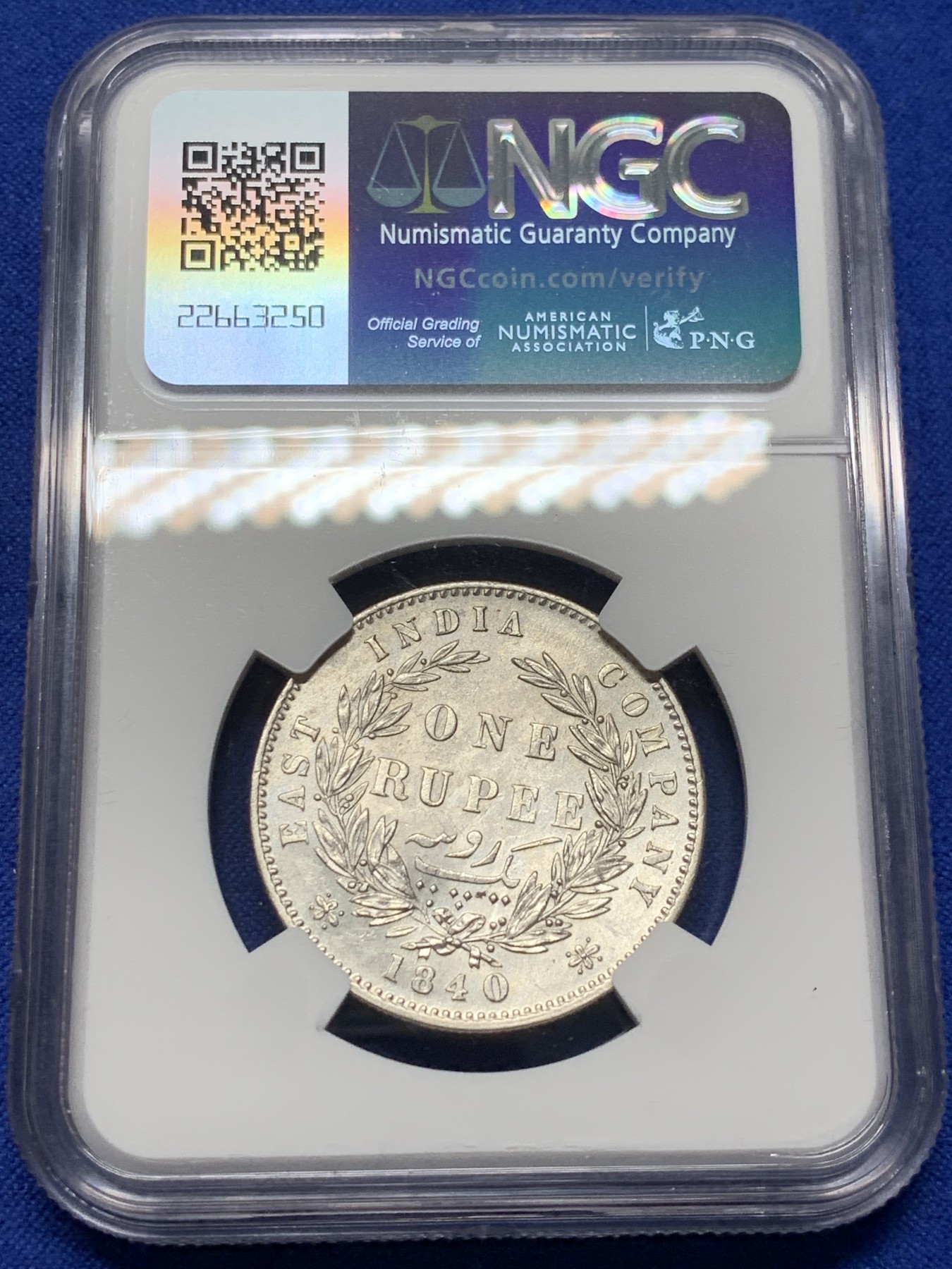 《竞宝斋》第208场-周日，周一 2场 (全场包邮) NGC UNCD 英属印度1840维多利亚女王1卢比银币
