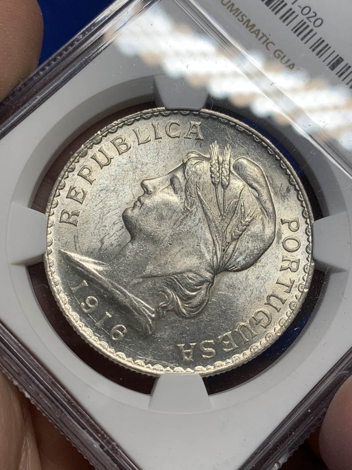 《竞宝斋》第208场-周日，周一 2场 (全场包邮) NGC-MS61 葡萄牙1916年女神头像1埃斯库多大银币