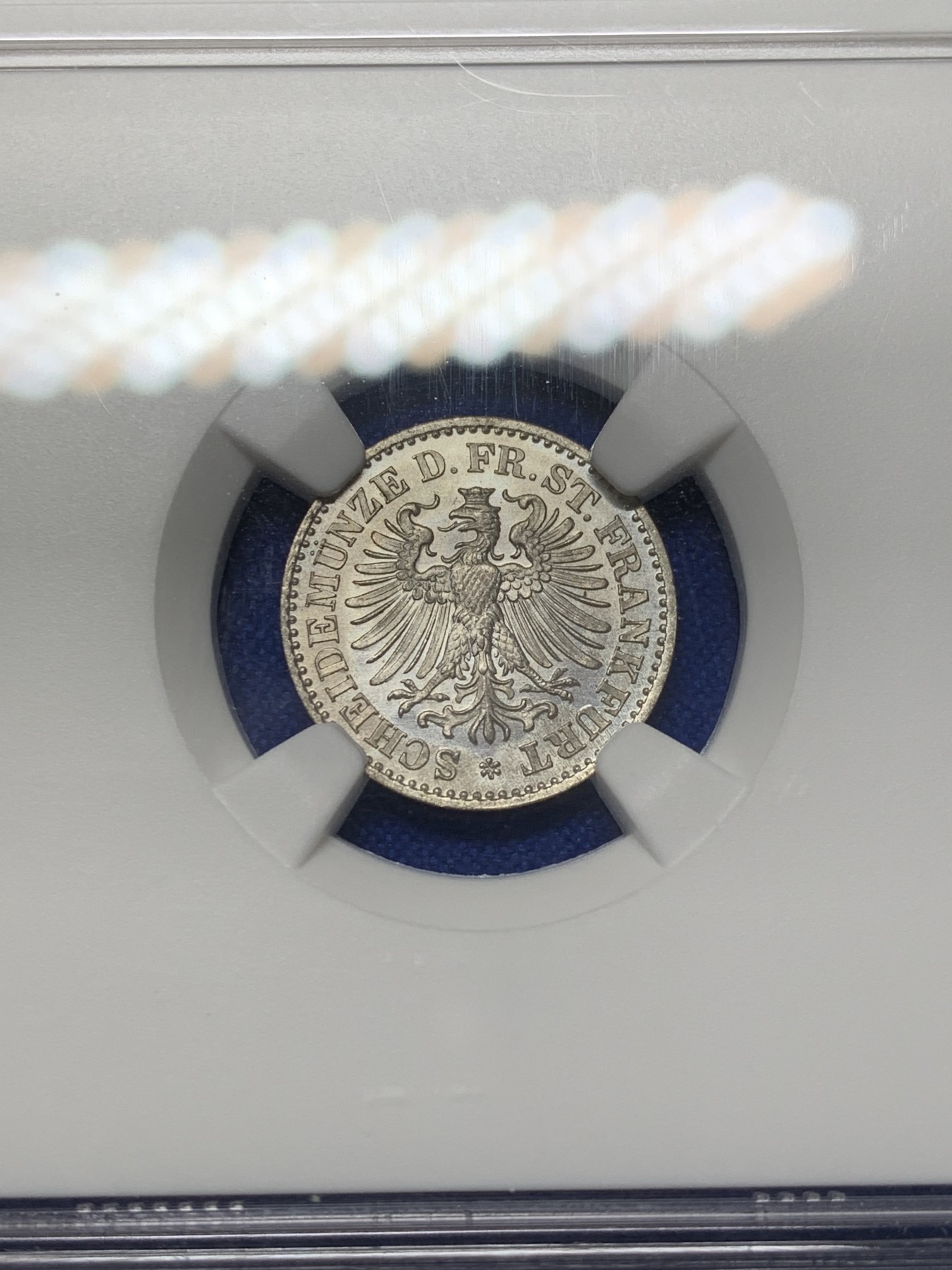 《竞宝斋》第208场-周日，周一 2场 (全场包邮) 两枚一组 NGC-MS65 法兰克福1866年1克鲁泽、3克鲁泽银币一对，高分难得 十分漂亮