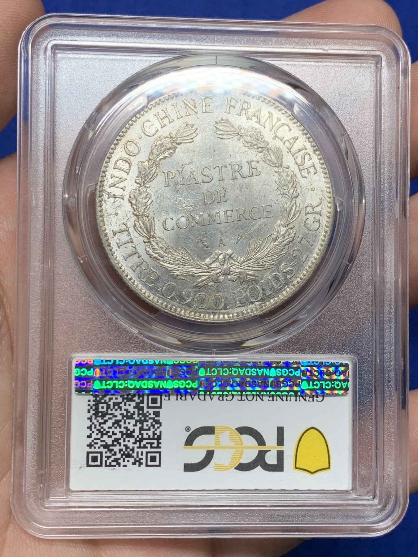 《竞宝斋》第208场-周日，周一 2场 (全场包邮) PCGS UNC 法属坐洋1皮亚斯特银币 1909A 原光 状态极好
