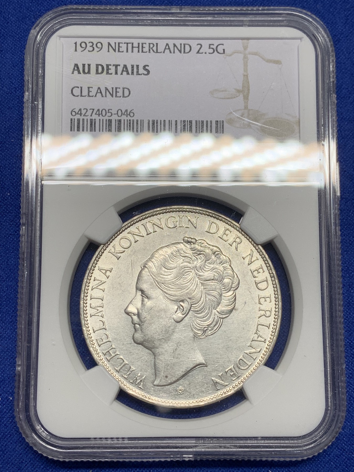 《竞宝斋》第208场-周日，周一 2场 (全场包邮) NGC AUD 荷兰1939年女王威廉米娜2.5盾大银币