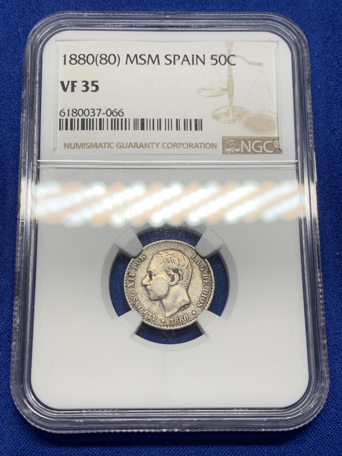 《竞宝斋》第208场-周日，周一 2场 (全场包邮) NGC VF35 西班牙 1880年 阿方索十二世 50分银币 少见品种