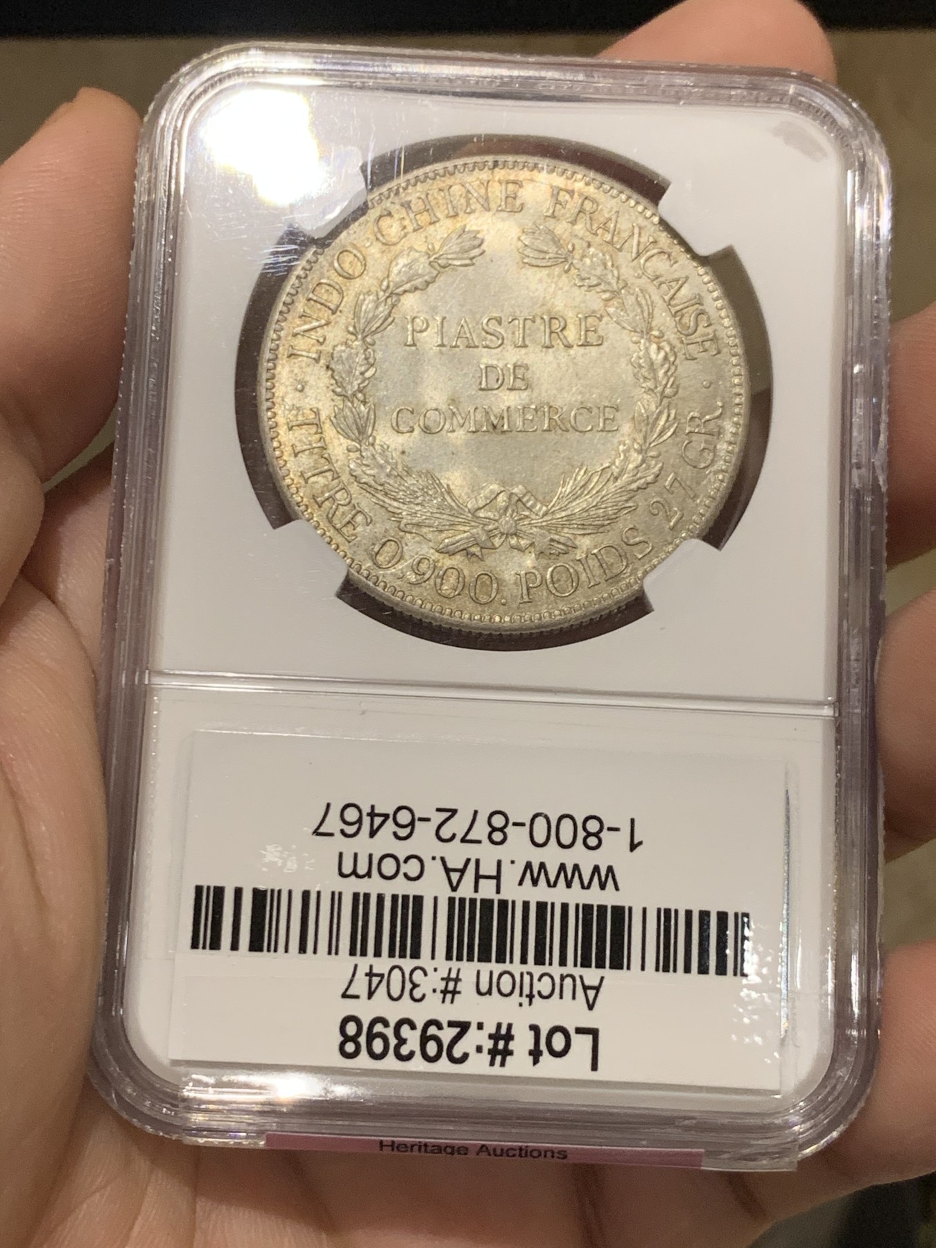 《竞宝斋》第208场-周日，周一 2场 (全场包邮) NGC MS65 法属印支1921年坐洋无字版（美国三藩厂版），车轮炫光，顶级冠军分！