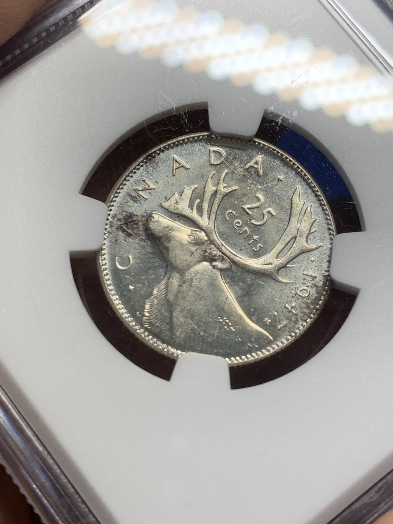 《竞宝斋》第208场-周日，周一 2场 (全场包邮) NGC MS64 加拿大1947年乔六流通25分银币