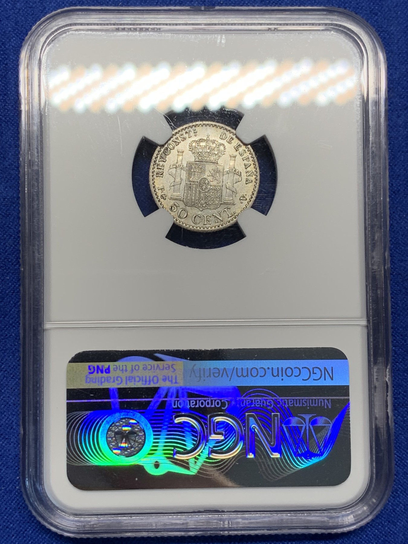 《竞宝斋》第208场-周日，周一 2场 (全场包邮) NGC-MS63 西班牙1904 阿方索十三世 50C 银币