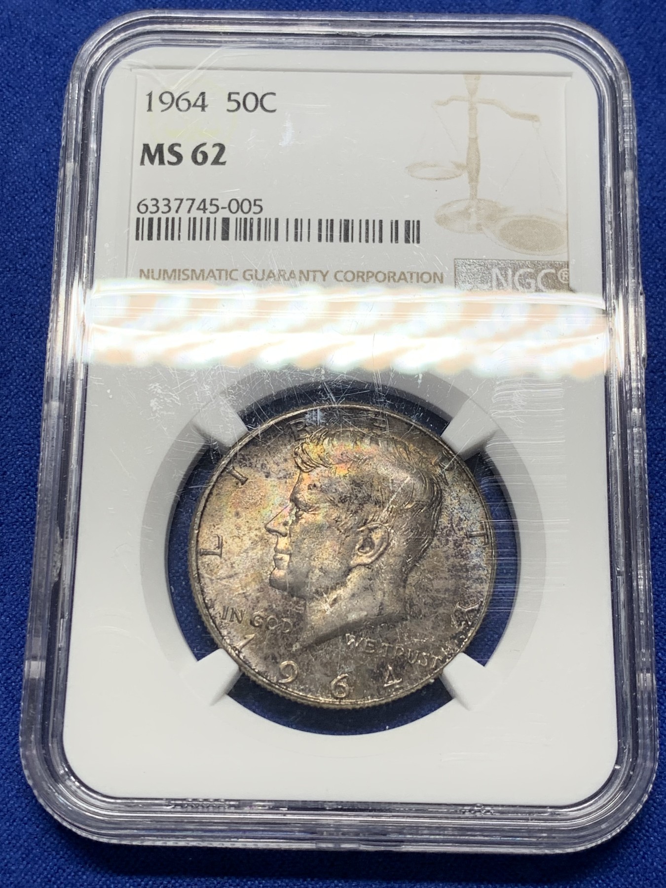 《竞宝斋》第208场-周日，周一 2场 (全场包邮) NGC MS62 美国1964年50分肯尼迪银币 900银 12.5克