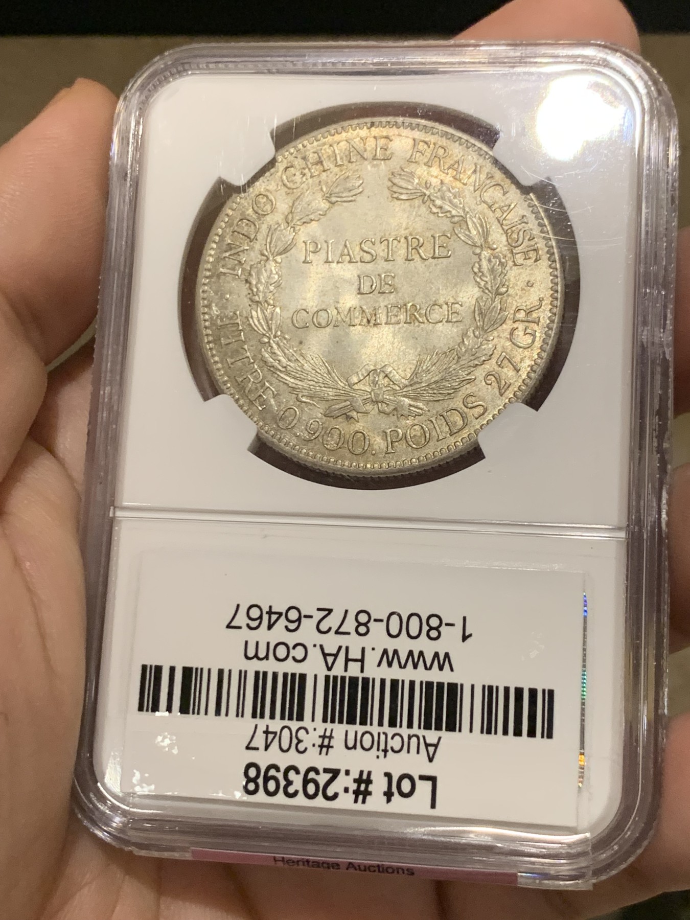 《竞宝斋》第208场-周日，周一 2场 (全场包邮) NGC MS65 法属印支1921年坐洋无字版（美国三藩厂版），车轮炫光，顶级冠军分！