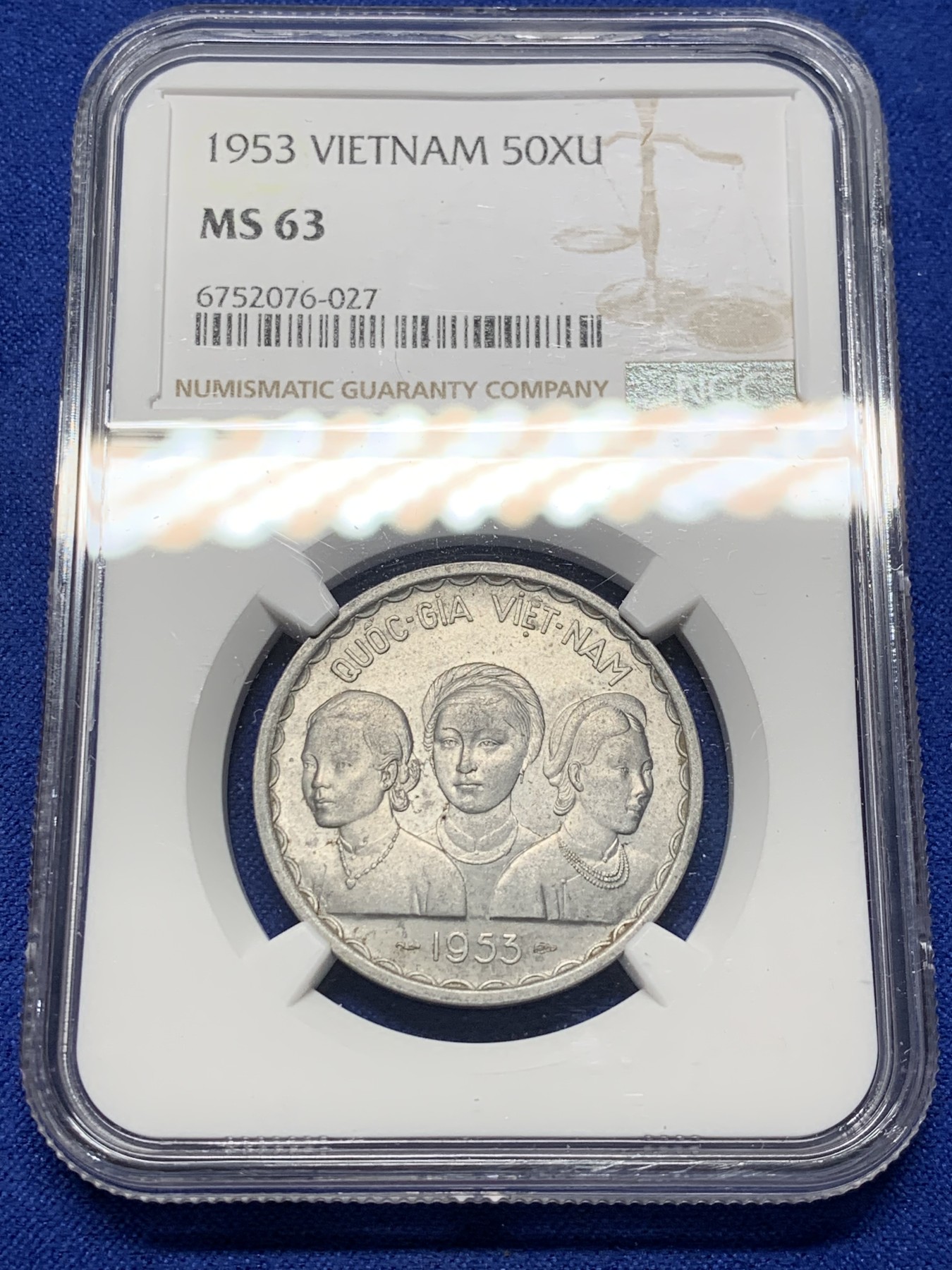 《竞宝斋》第208场-周日，周一 2场 (全场包邮) NGC MS63 1953越南三美女50苏经典双龙铝币