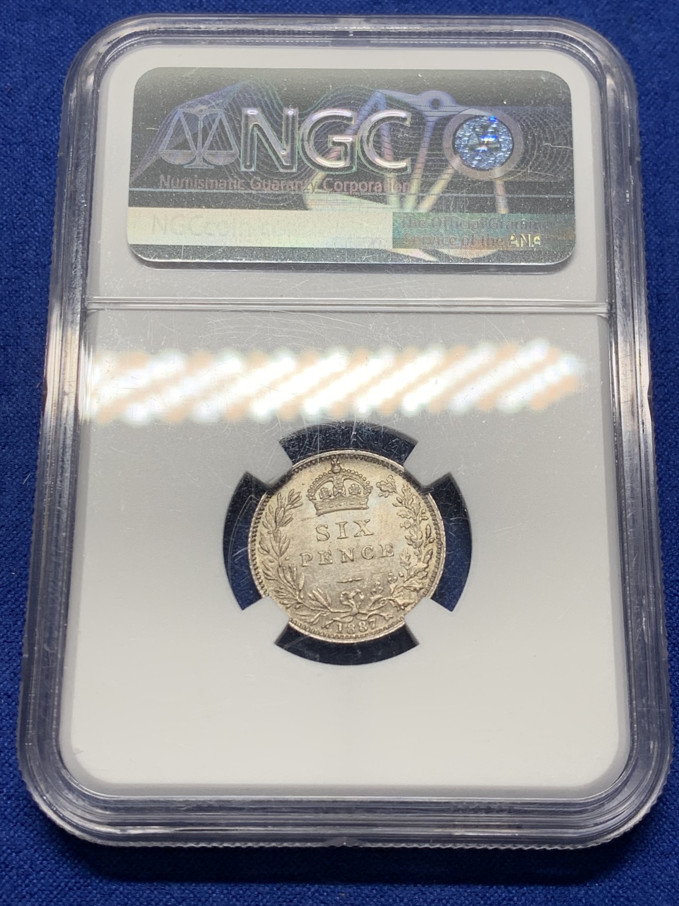 《竞宝斋》第208场-周日，周一 2场 (全场包邮) NGC  MS63  英国1887维多利亚女王头像数字6便士银币