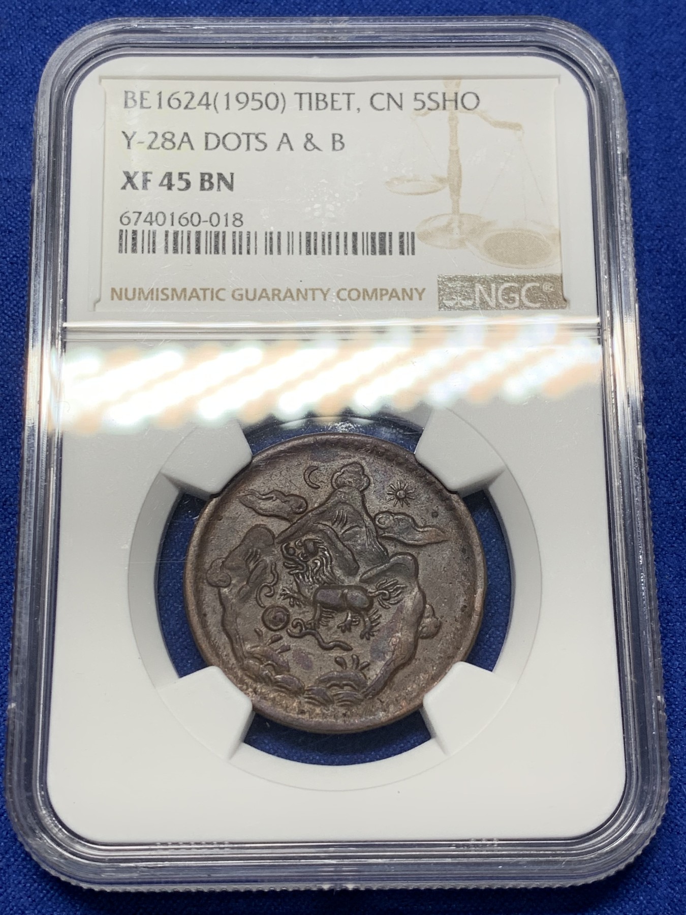 《竞宝斋》第208场-周日，周一 2场 (全场包邮) NGC XF45BN 西藏雪阿铜币 小狮子清晰 细节好