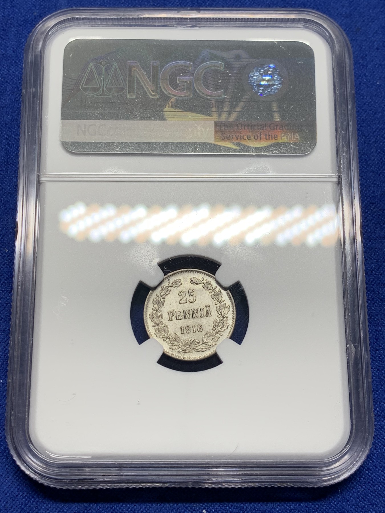 《竞宝斋》第208场-周日，周一 2场 (全场包邮) NGC-MS63 俄属芬兰1916年双头鹰25分银币