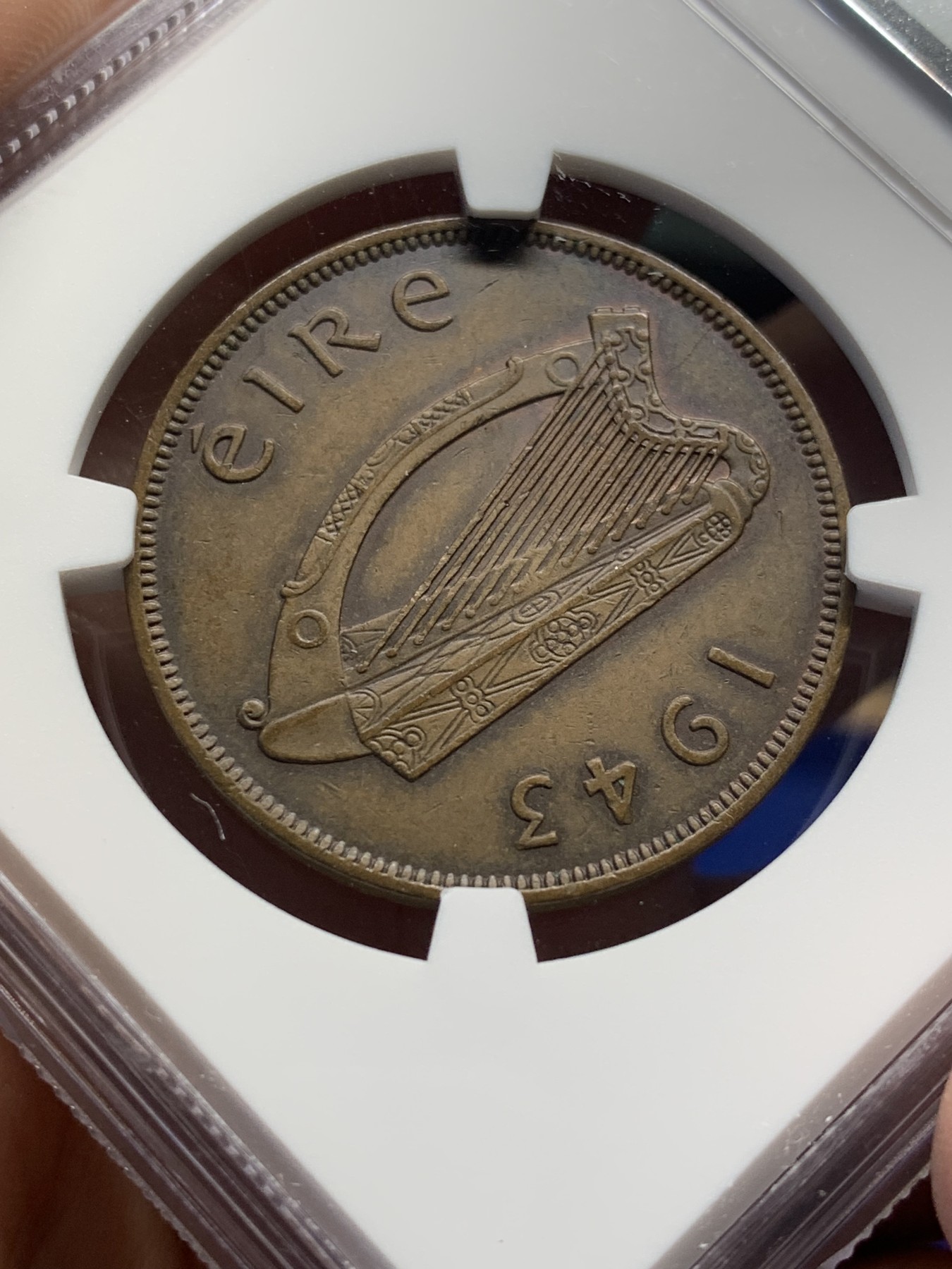 《竞宝斋》第208场-周日，周一 2场 (全场包邮) NGC AU58 1943年爱尔兰1便士铜币