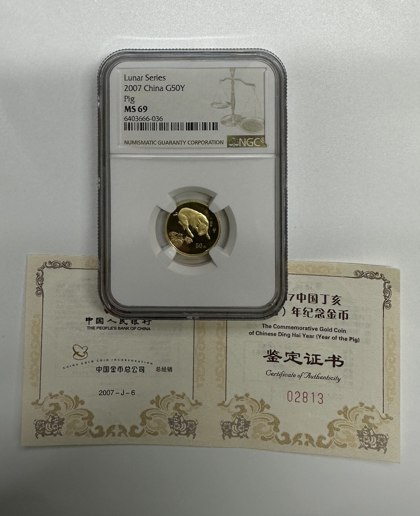 【金钰满堂钱币】拍卖第二十期 福利多多 大家多多捧场 2007年猪年本色1/10金币NGC69分 带证书