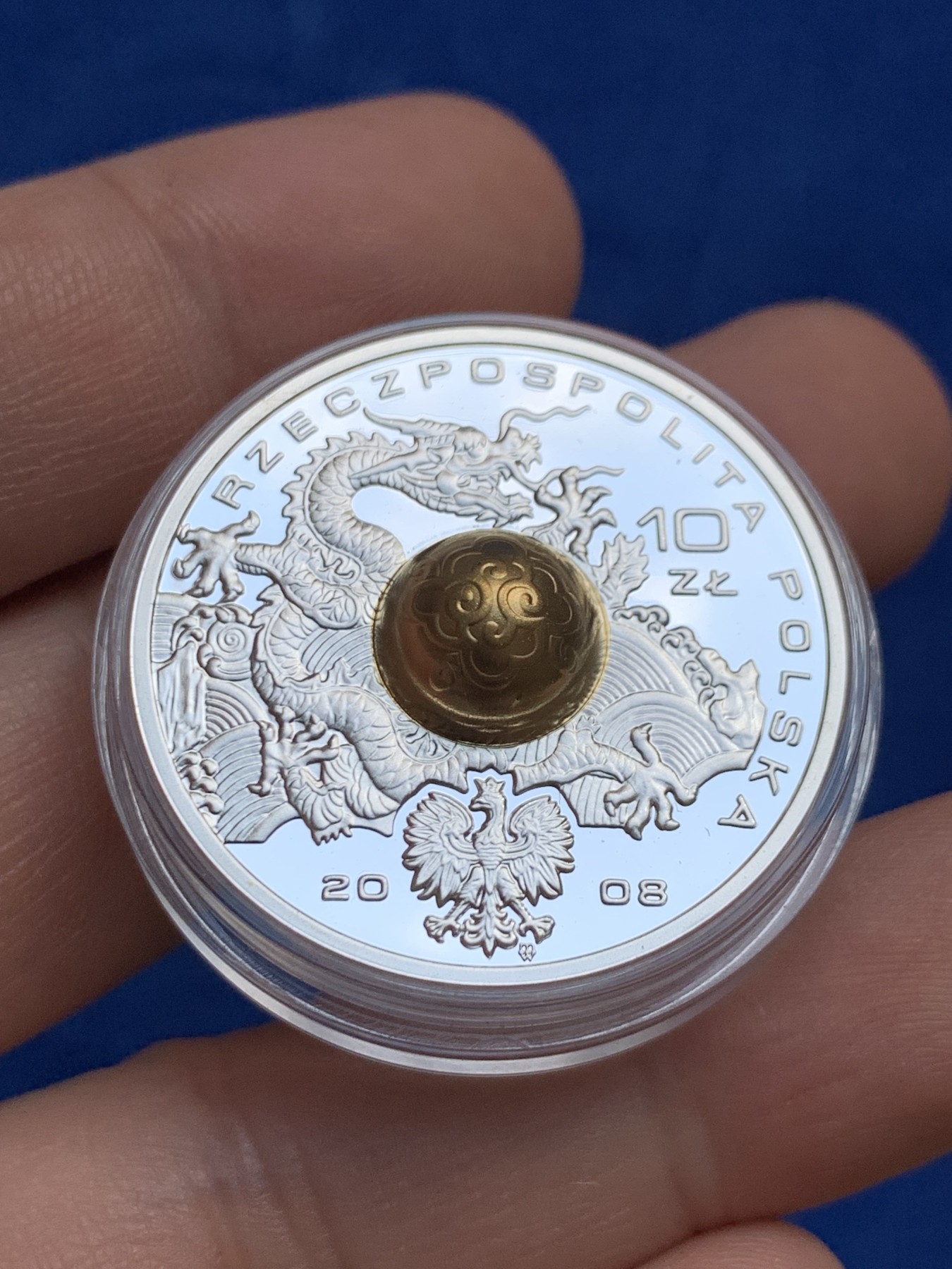 《竞宝斋》第208场-周日，周一 2场 (全场包邮) 波兰发行2008年奥运会 中国龙珠纪念银币