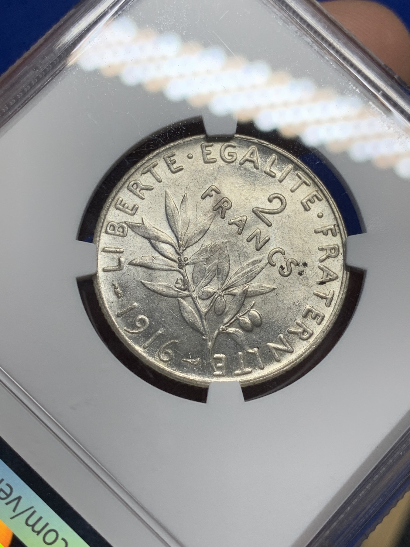 《竞宝斋》第208场-周日，周一 2场 (全场包邮) NGC-MS63 法国1916年播种女神2法郎银币 罗蒂大师设计