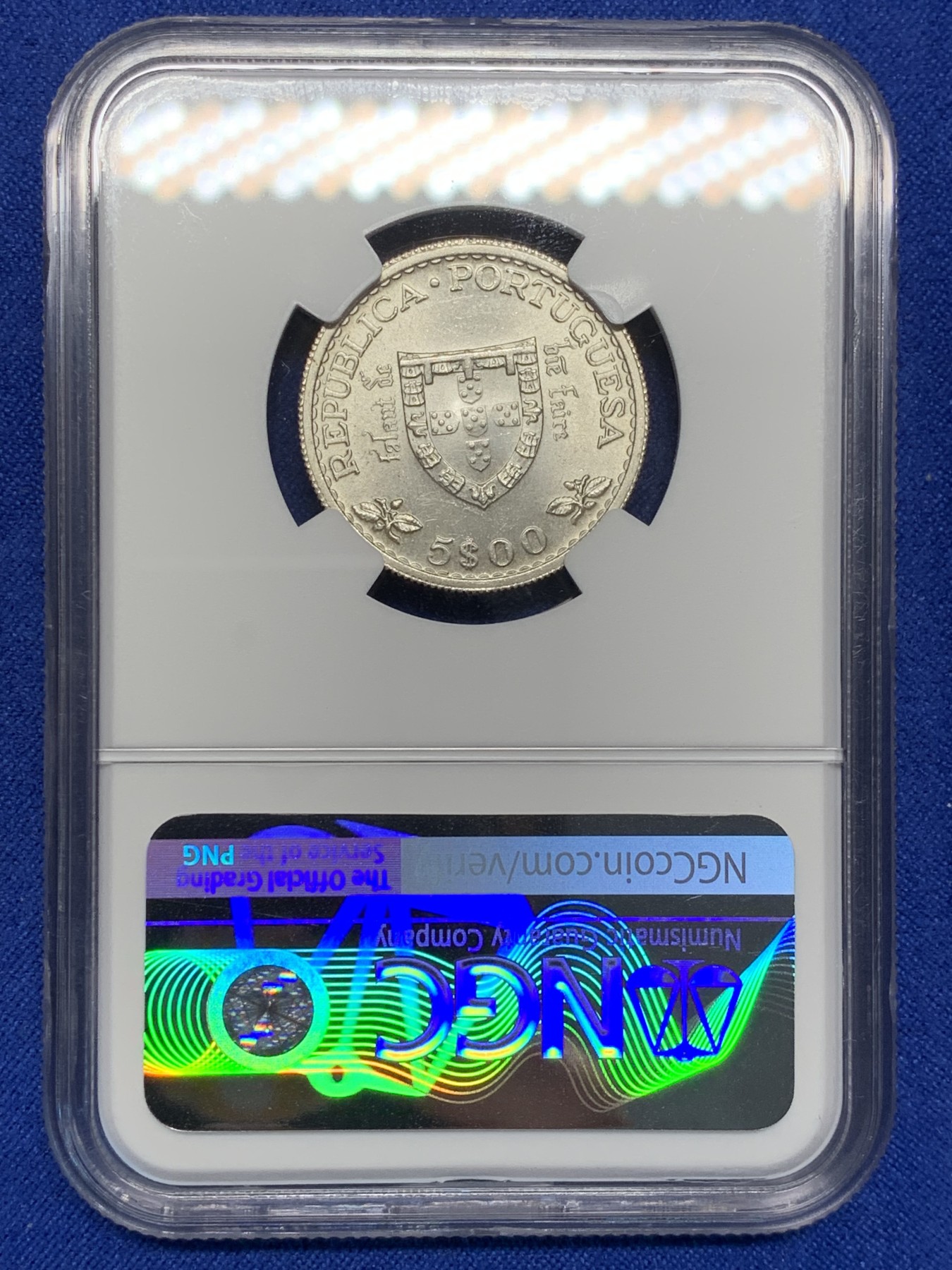 《竞宝斋》第208场-周日，周一 2场 (全场包邮) NGC MS63 葡萄牙1960年5埃斯库多银币