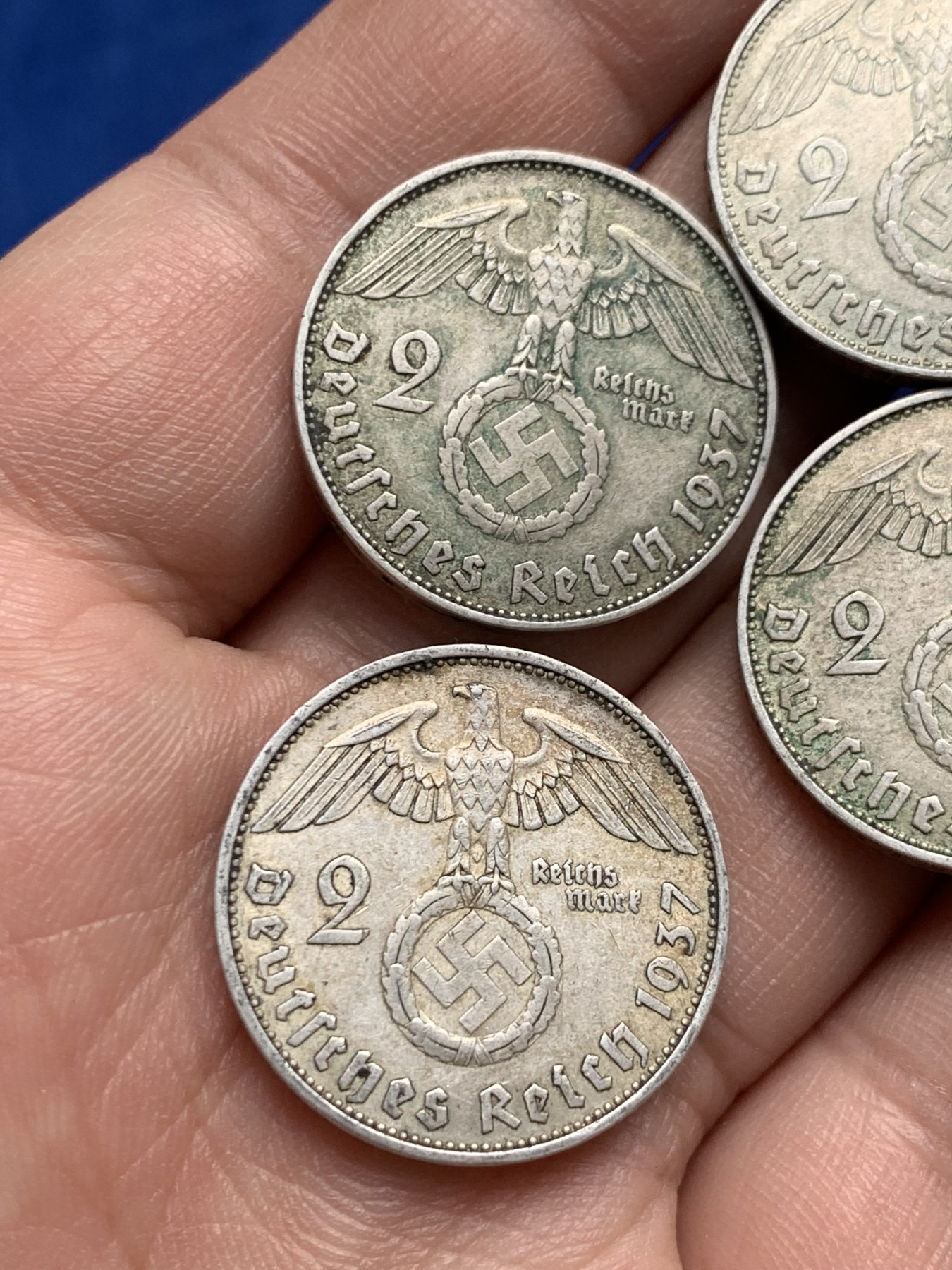 《竞宝斋》第208场-周日，周一 2场 (全场包邮) 4枚一组 德国1937年二战期间流通品相2马克银币