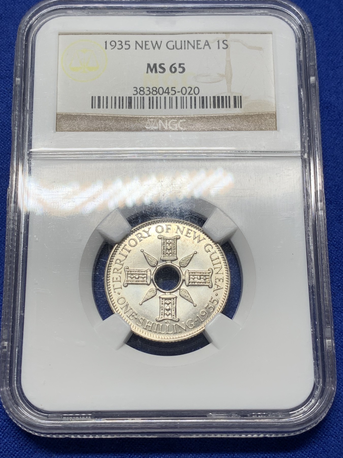 《竞宝斋》第208场-周日，周一 2场 (全场包邮) NGC-MS65 英属新几内亚 1935年 1先令银币 乔治五世 高分原光品相 稀少品种