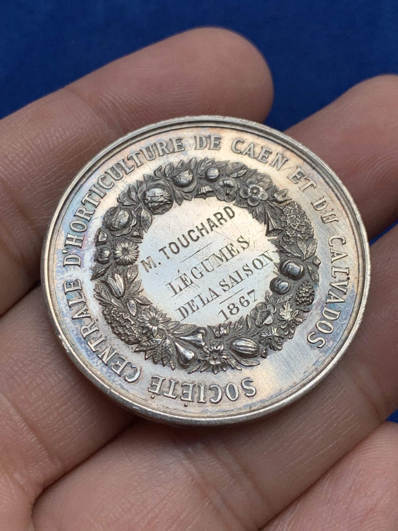 《竞宝斋》第208场-周日，周一 2场 (全场包邮) 法国1860-1879银质jeton，卡恩和卡拉瓦多斯中央园艺公司，21.58g，36.8mm，蜜蜂边铭 早期品种