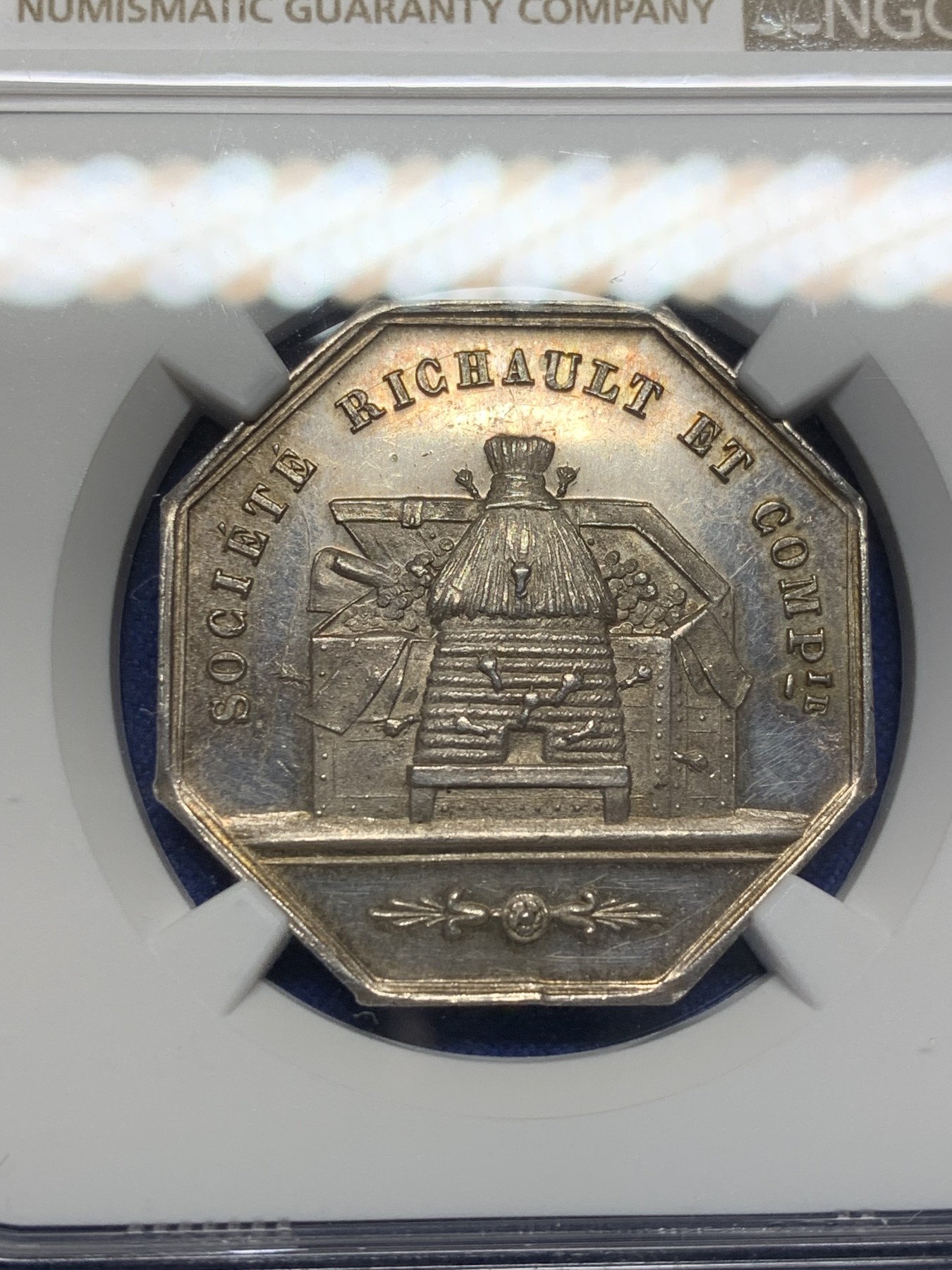 《竞宝斋》第208场-周日，周一 2场 (全场包邮) NGC MS63 法国1854利恩哈特储蓄八角银质代币