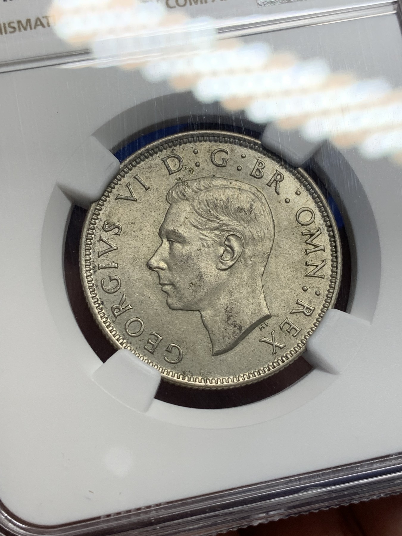 《竞宝斋》第208场-周日，周一 2场 (全场包邮) NGC MS63 英国 1945年 乔治六世 2先令 =1福林 银币