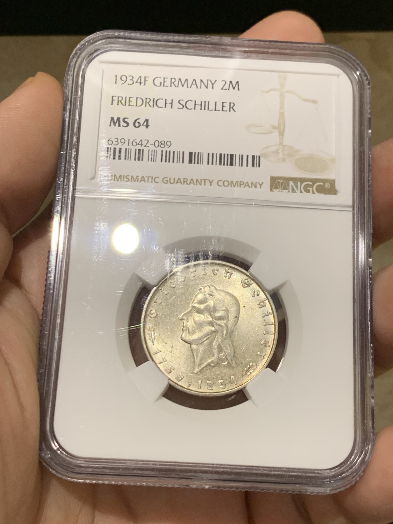 《竞宝斋》第208场-周日，周一 2场 (全场包邮) NGC-MS64 德国 1934年席勒2马克银币 德三系列 难得品种