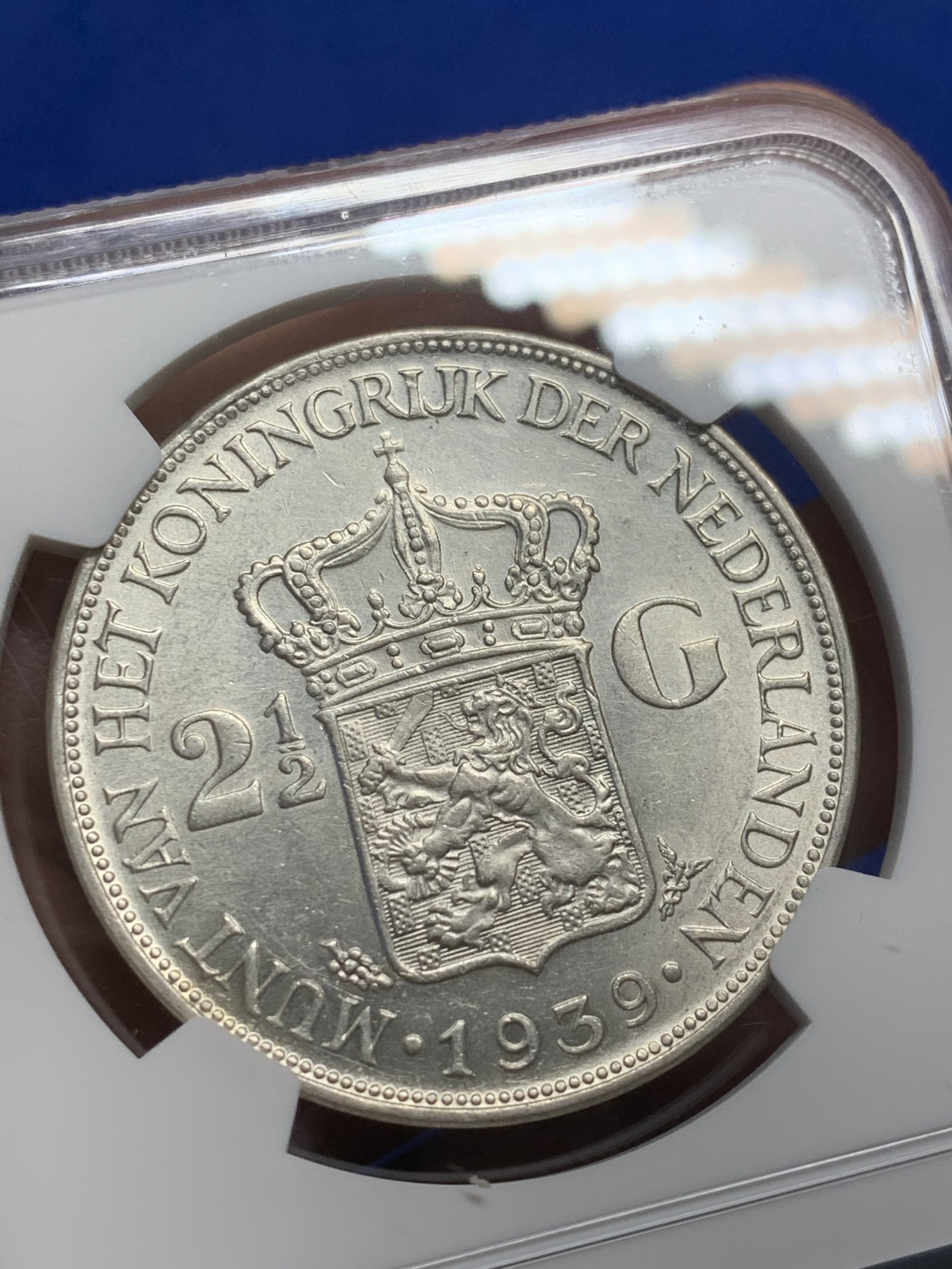 《竞宝斋》第208场-周日，周一 2场 (全场包邮) NGC AUD 荷兰1939年女王威廉米娜2.5盾大银币