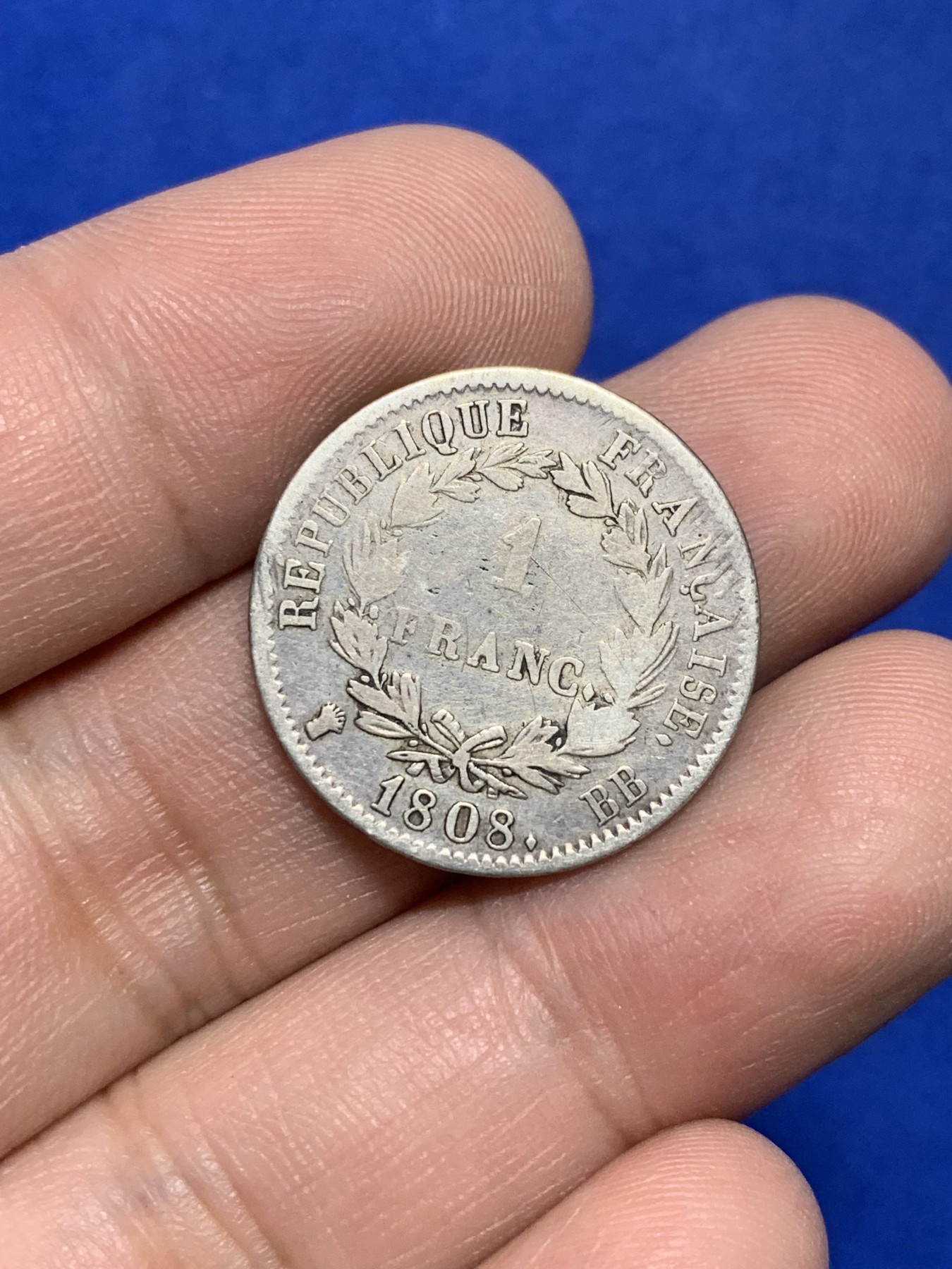 《竞宝斋》第208场-周日，周一 2场 (全场包邮) 1808年拿破仑一世1法郎银币 少见 斯特拉斯堡造币厂生产 自然流通
