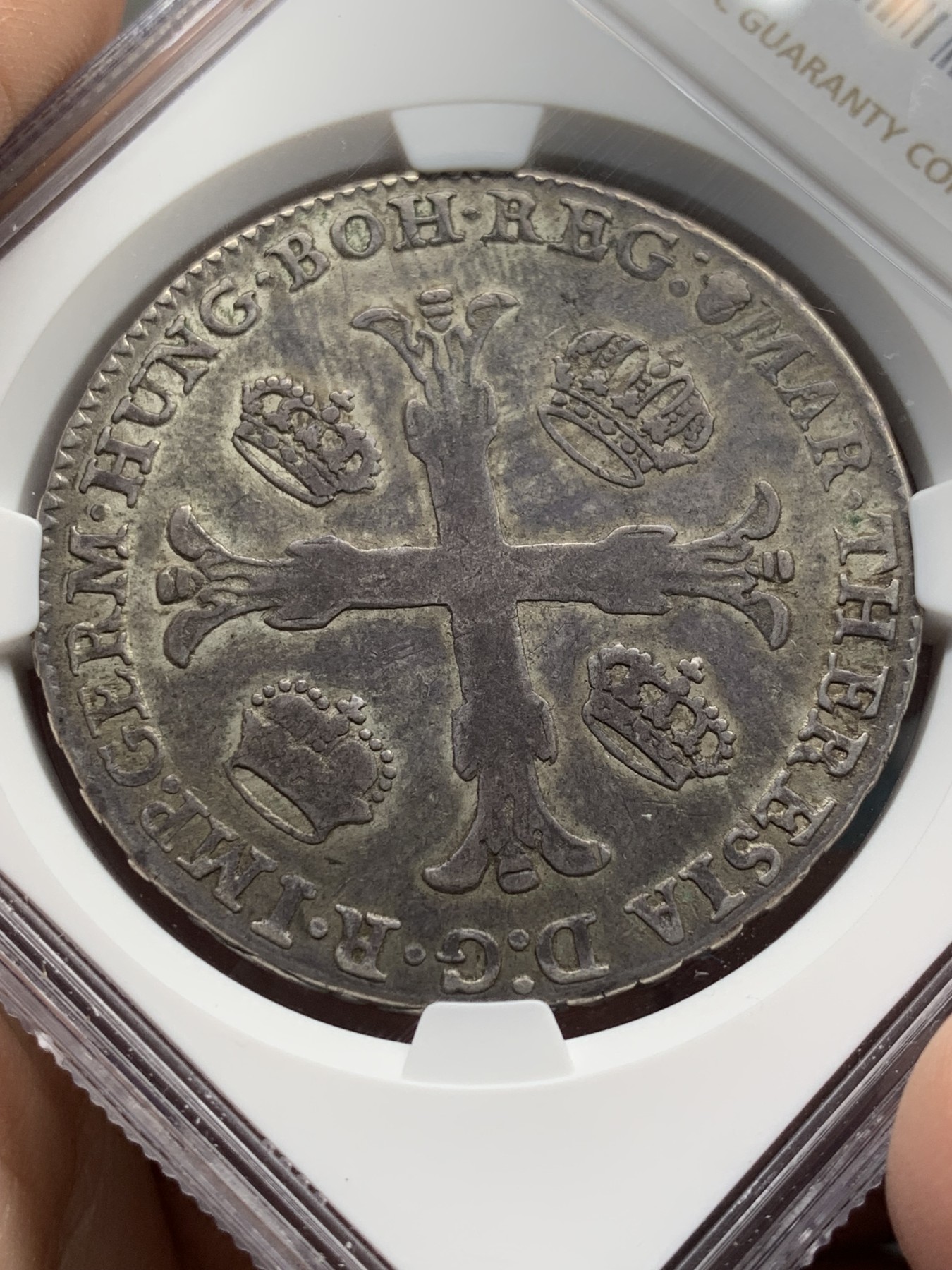 《竞宝斋》第208场-周日，周一 2场 (全场包邮) NGC VF30奥属尼德兰1765年布鲁塞尔铸币厂四角冠原味1KT大银同级别亚军分数 双面深褐色包浆 非常难得