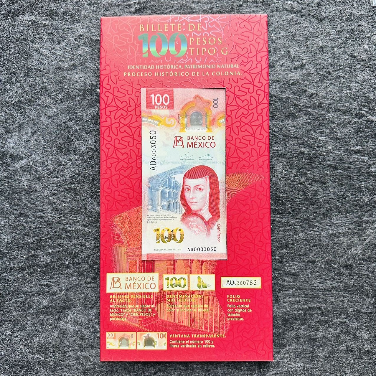 墨西哥2020年100比索塑料钞，AA首发冠，带册