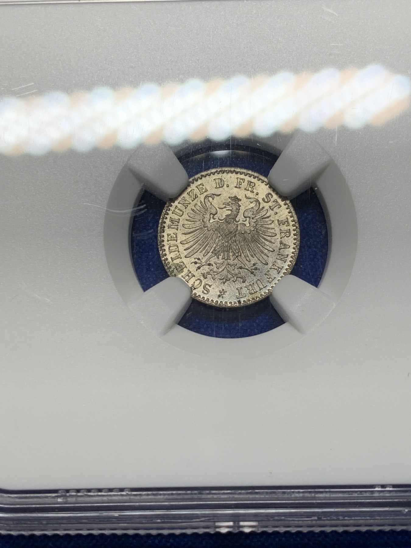 《竞宝斋》第208场-周日，周一 2场 (全场包邮) 两枚一组 NGC-MS65 法兰克福1866年1克鲁泽、3克鲁泽银币一对，高分难得 十分漂亮