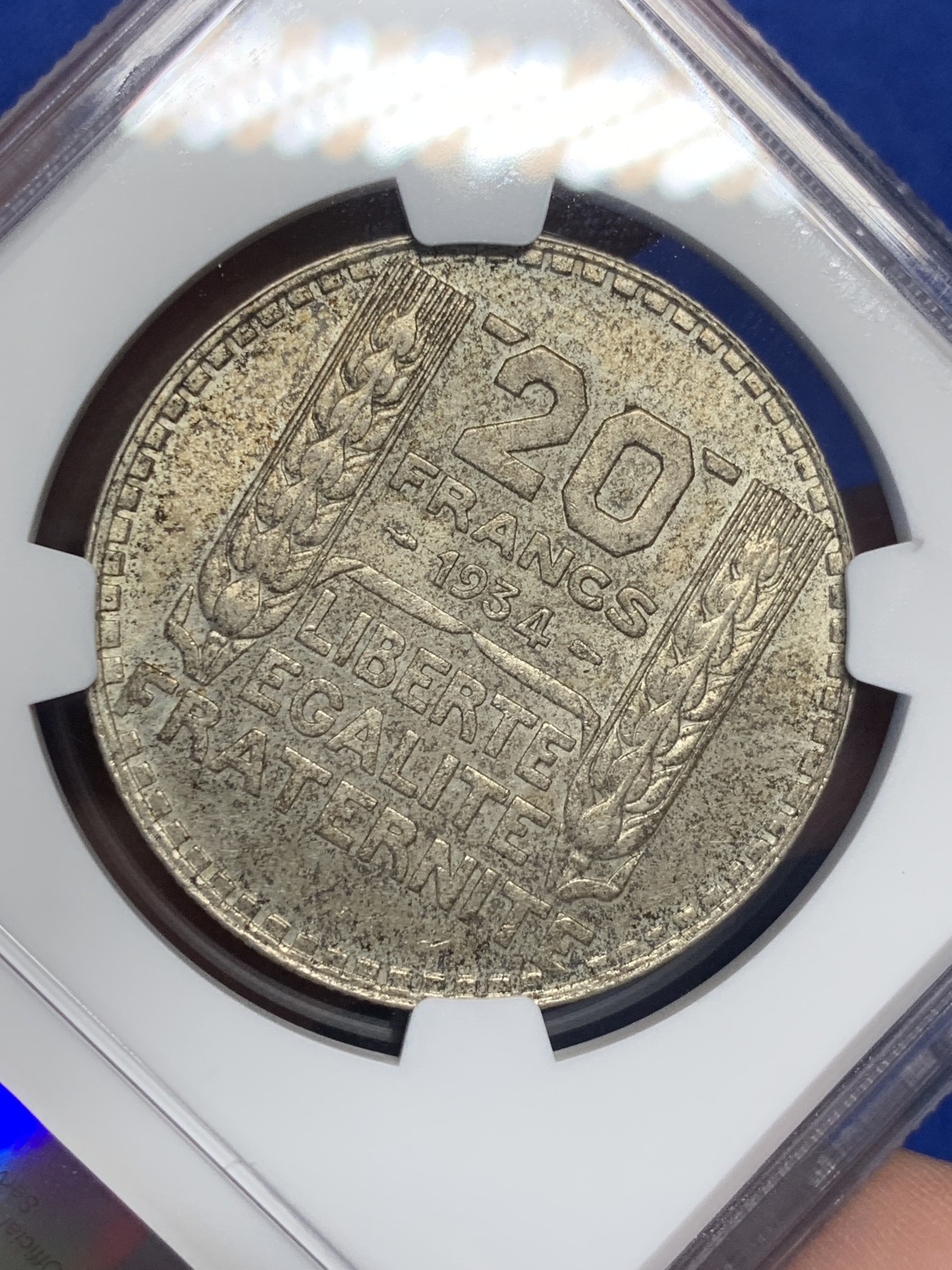 《竞宝斋》第208场-周日，周一 2场 (全场包邮) NGC-MS61 法国1934年 谷物女神20法郎大银币