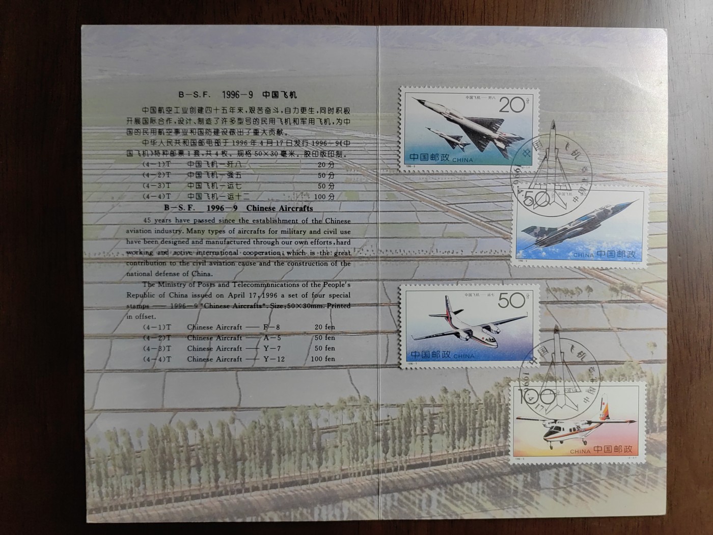 中国：纪念邮折专场（秒杀）第①⑦场 1996-9 中国飞机