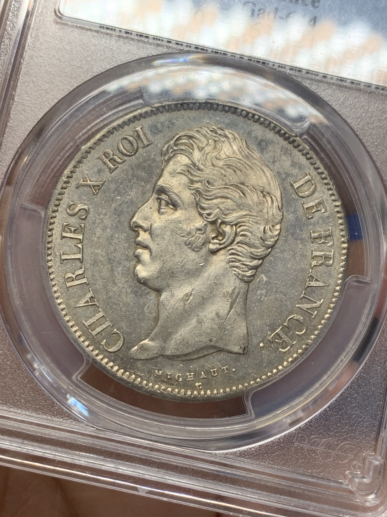 《竞宝斋》第209场-周日，周一 2场 (全场包邮) PCGS MS63 法国1827年查理十银币，正反面镜面效果非常完美 少见高分！查理银币小字版第一年同时也是冠军分！