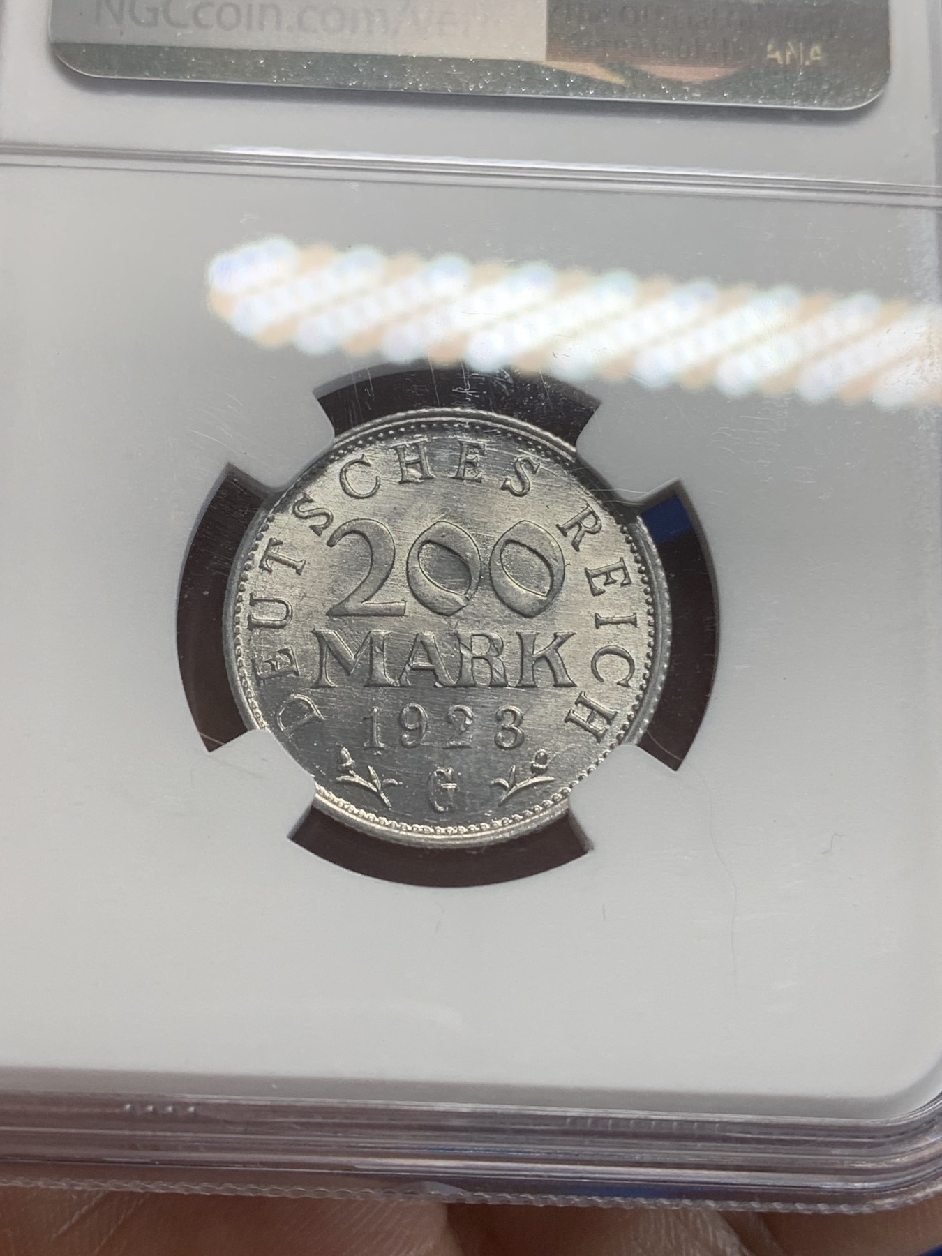 《竞宝斋》第209场-周日，周一 2场 (全场包邮) NGC MS64 德国1923G 魏玛200马克紧急状态币