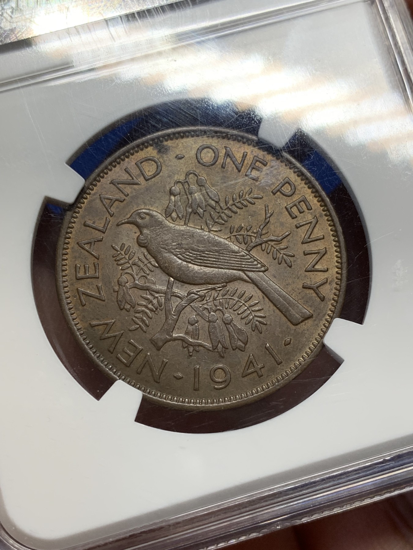 《竞宝斋》第209场-周日，周一 2场 (全场包邮) NGC MS63BN 新西兰1941年乔六1便士铜币