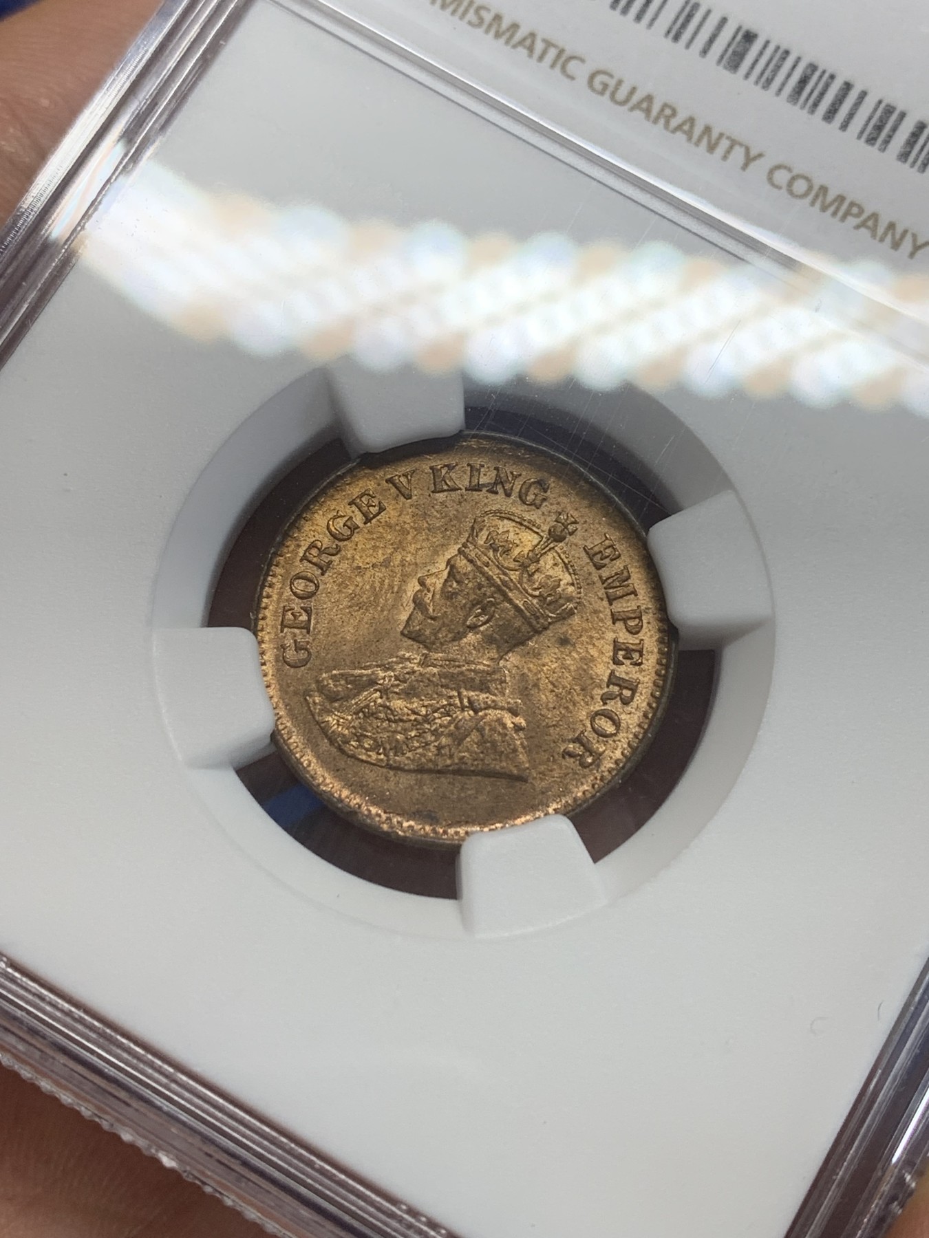 《竞宝斋》第209场-周日，周一 2场 (全场包邮) NGC-MS63RB 英属印度 1914年（C）乔治五世1/2派沙 1/2P铜币