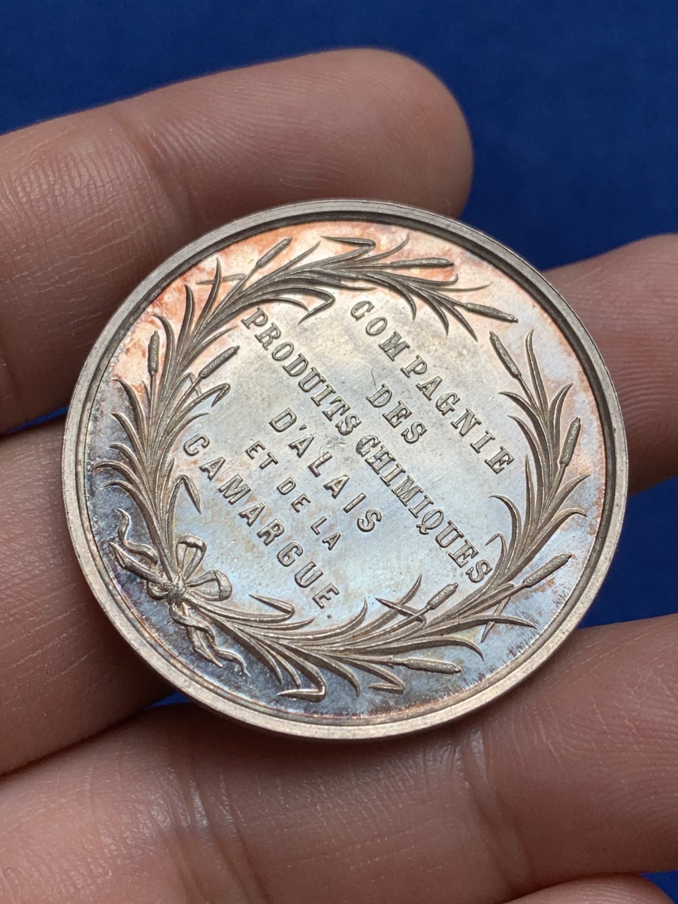 《竞宝斋》第209场-周日，周一 2场 (全场包邮) 法国银质jeton，Alais和Camargue化工产品公司，20.06g，36.5mm，手指边铭 五彩包浆可评级