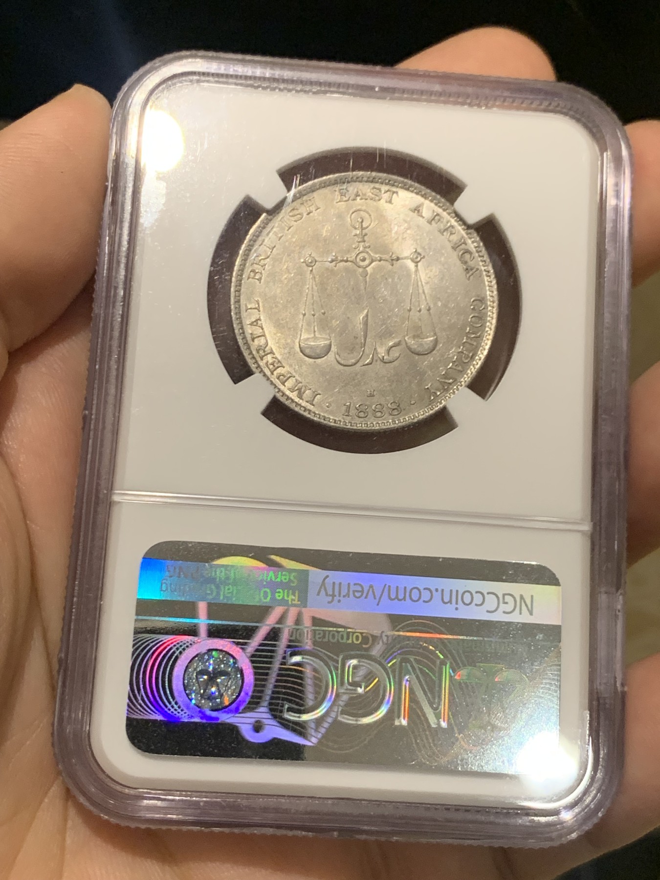 《竞宝斋》第209场-周日，周一 2场 (全场包邮) NGC-MS62 1888年蒙巴萨1卢比银币 东非著名港口，郑和留下过足迹