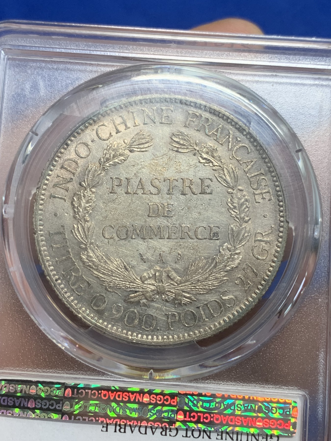 《竞宝斋》第209场-周日，周一 2场 (全场包邮) PCGS-AU 1903年法属印支坐洋银币，品相不错，可惜没有给分