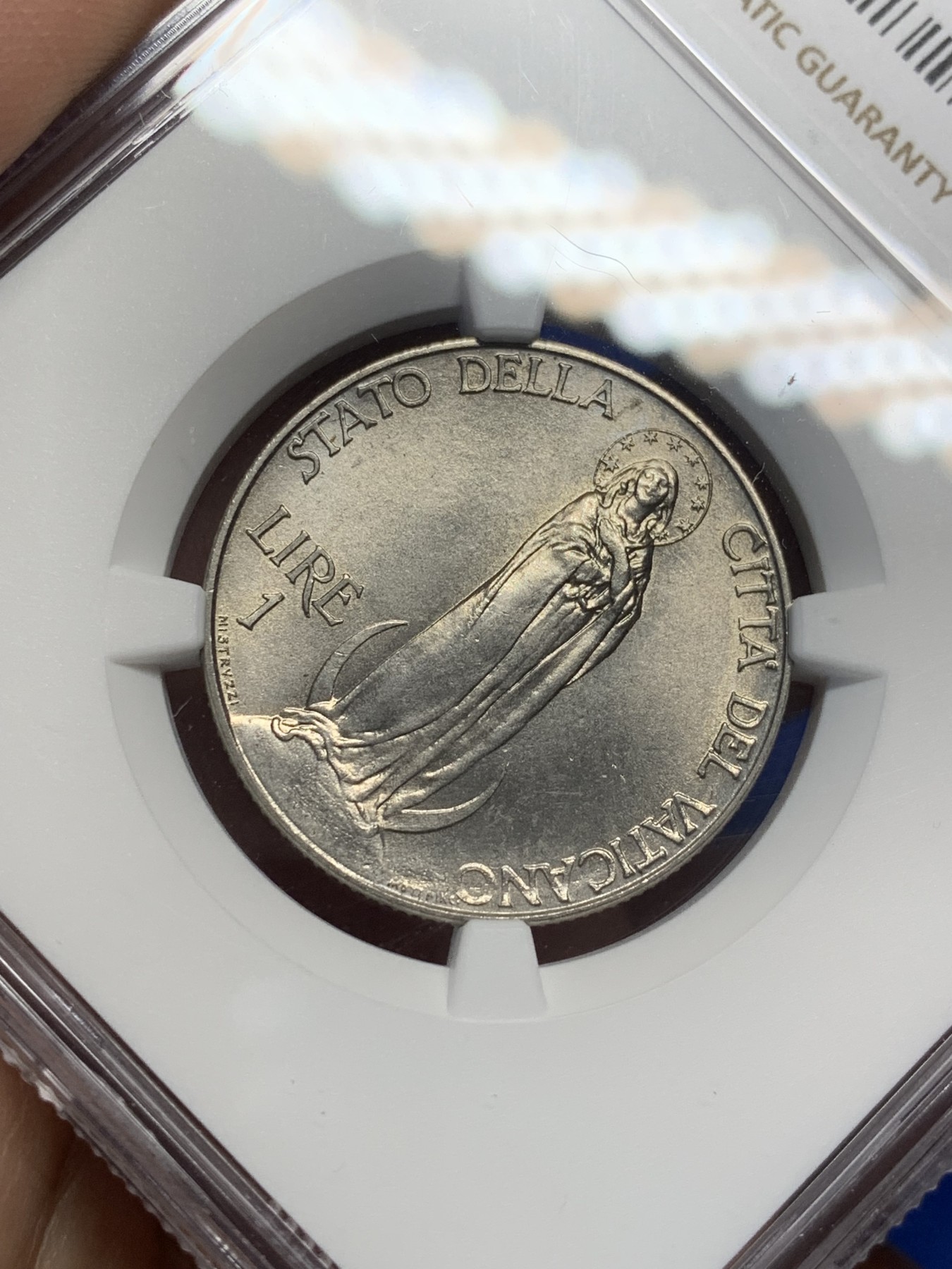 《竞宝斋》第209场-周日，周一 2场 (全场包邮) NGC MS64，梵蒂冈1939年，1里拉镍币，常见的品种，但能达到MS有分其实不多