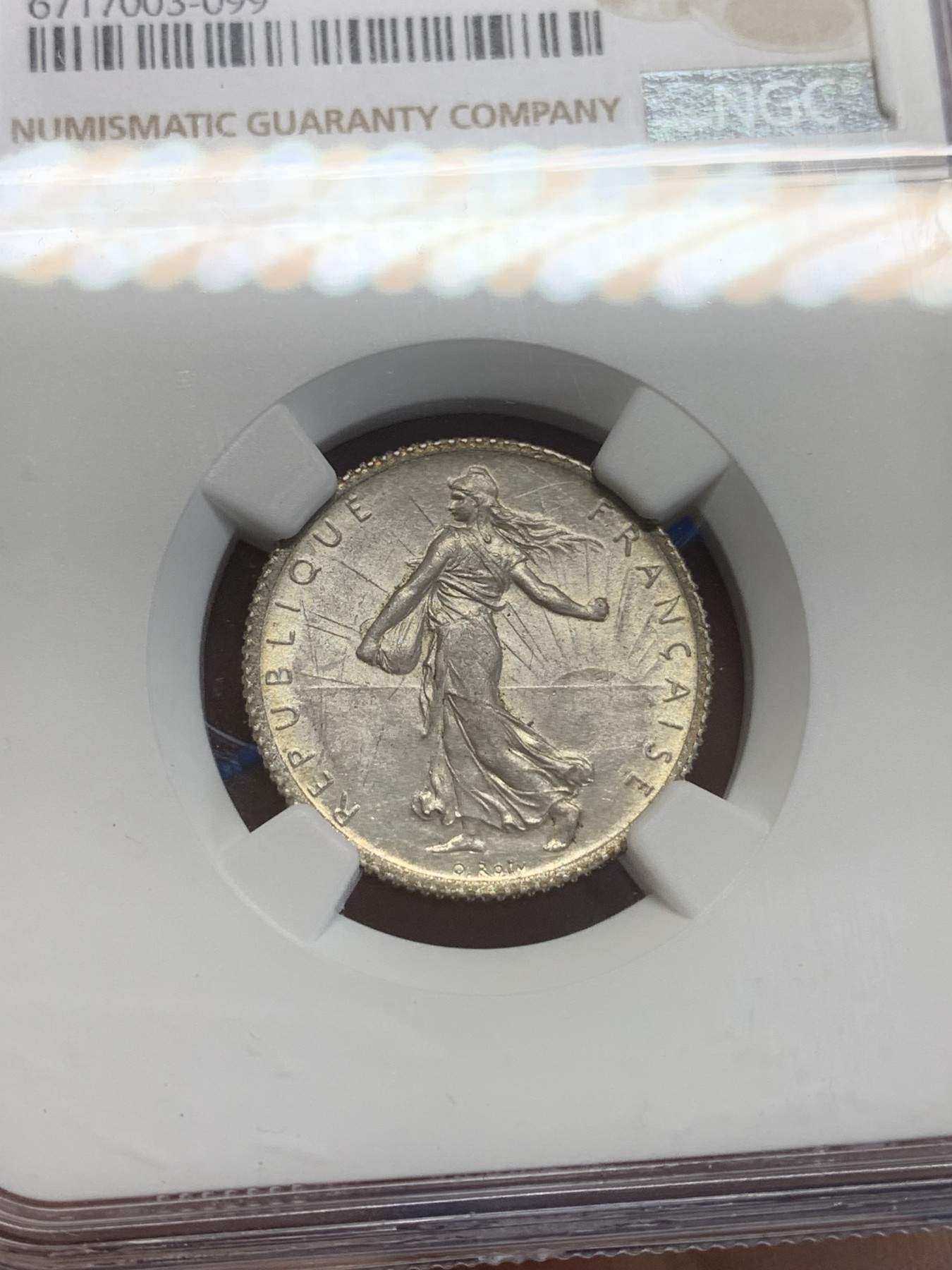 《竞宝斋》第209场-周日，周一 2场 (全场包邮) NGC UNC 1915年 法国播种女神1法郎银币