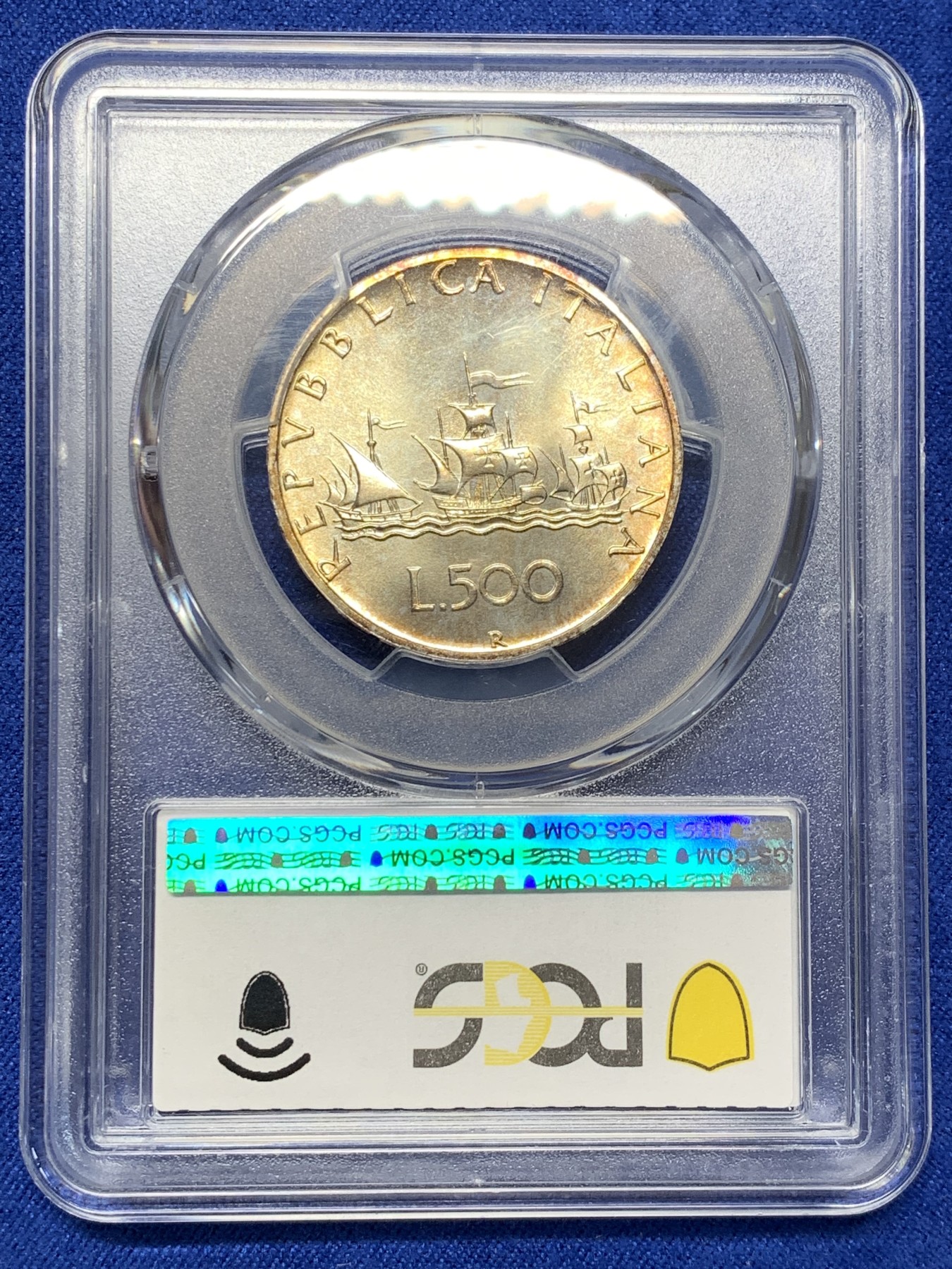 《竞宝斋》第209场-周日，周一 2场 (全场包邮) PCGS MS67 意大利1981年500里拉帆船银币 完善金色包浆
