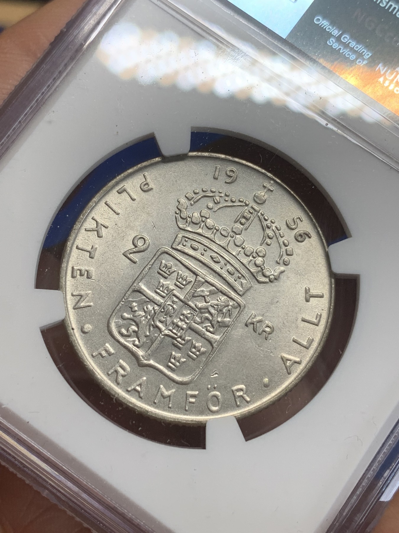 《竞宝斋》第209场-周日，周一 2场 (全场包邮) NGC MS63 1956瑞典2克朗银币