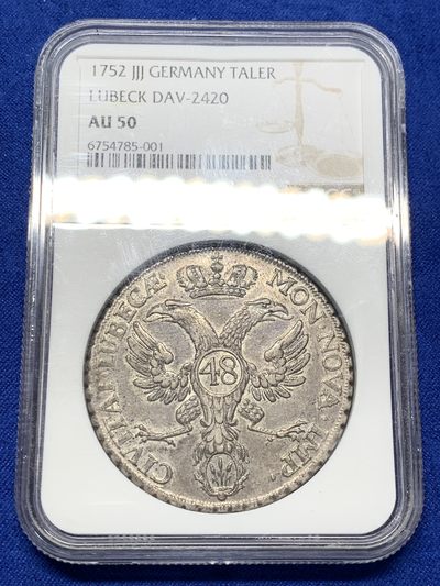 《竞宝斋》第209场-周日，周一 2场 (全场包邮) - NGC AU50  德国 1752 吕贝克 48先令大银币，这个品种出分难得。