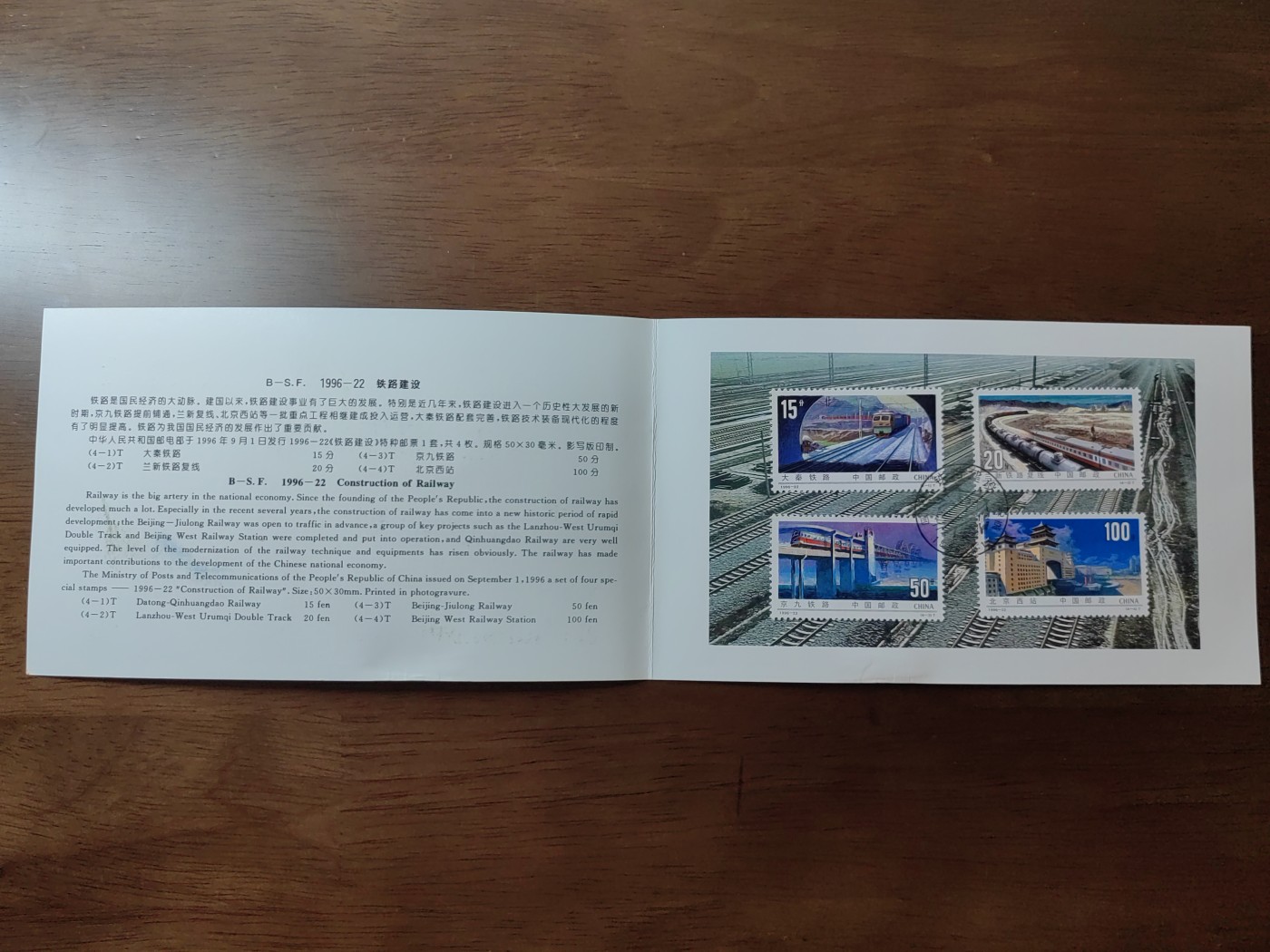 中国：纪念邮折专场（秒杀）第①⑦场 1996-22 铁路建设