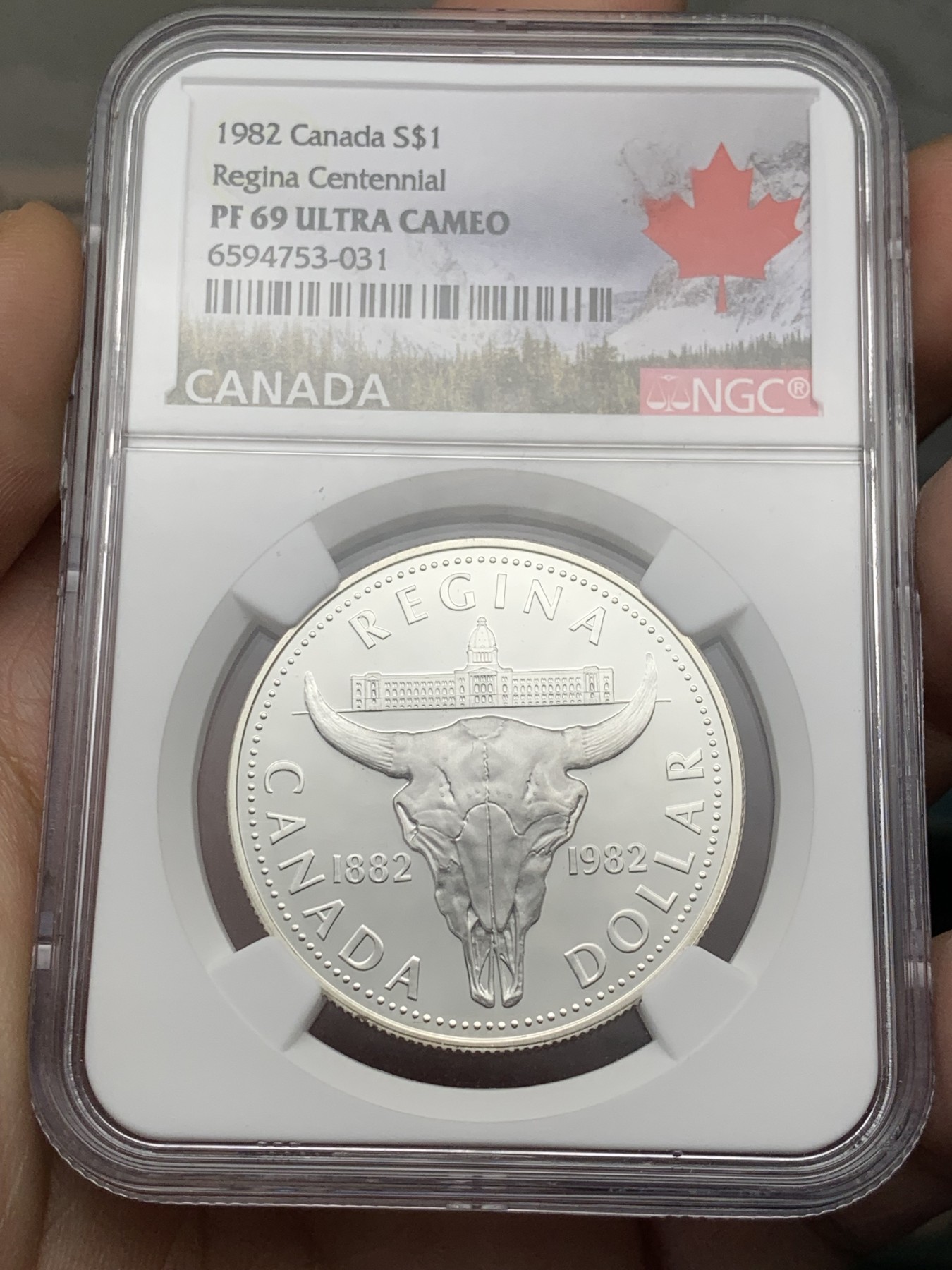 《竞宝斋》第209场-周日，周一 2场 (全场包邮) NGC PF69UC 加拿大1982年百年纪念1元银币